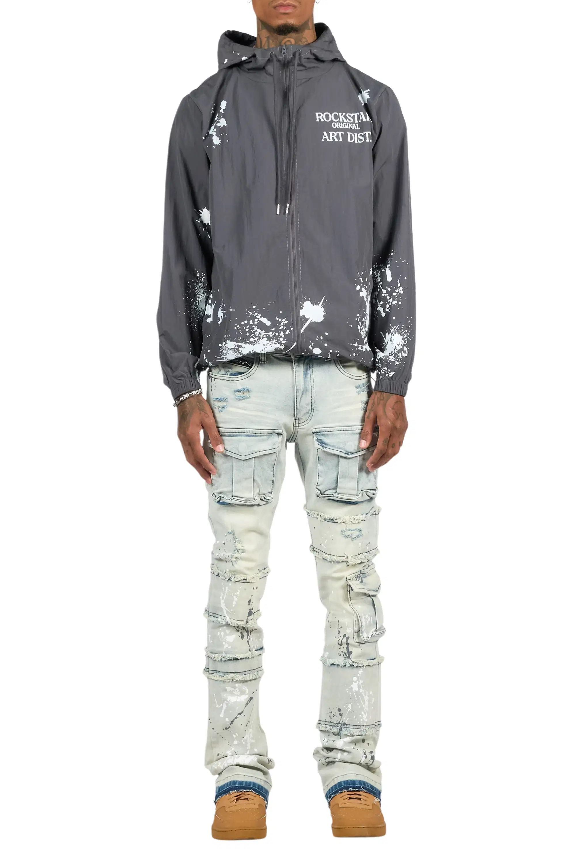 Raffer Grey/Blue Windbreaker/Stacked Cargo Flare Jean - Image 10