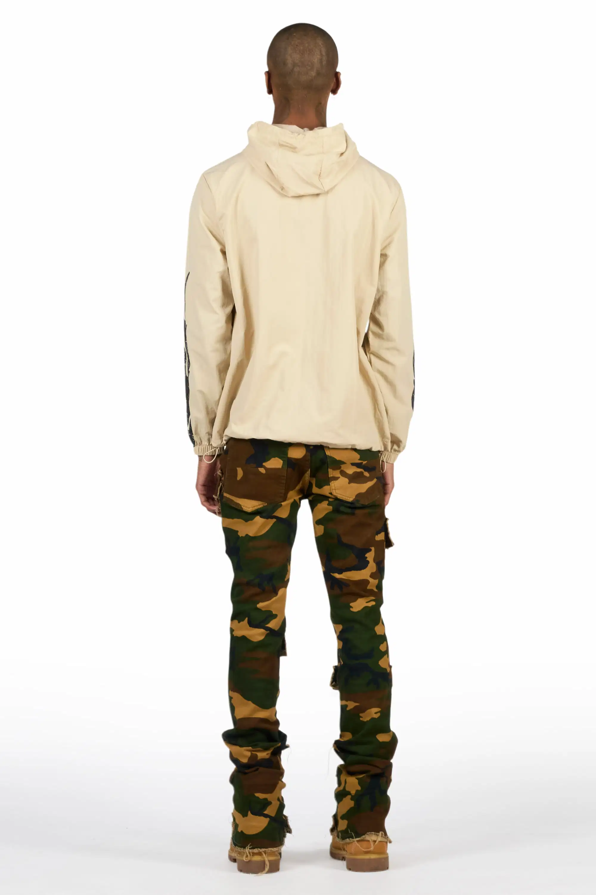 Amos Beige/Camo Windbreaker/Stacked Flare Jean Set - Image 4