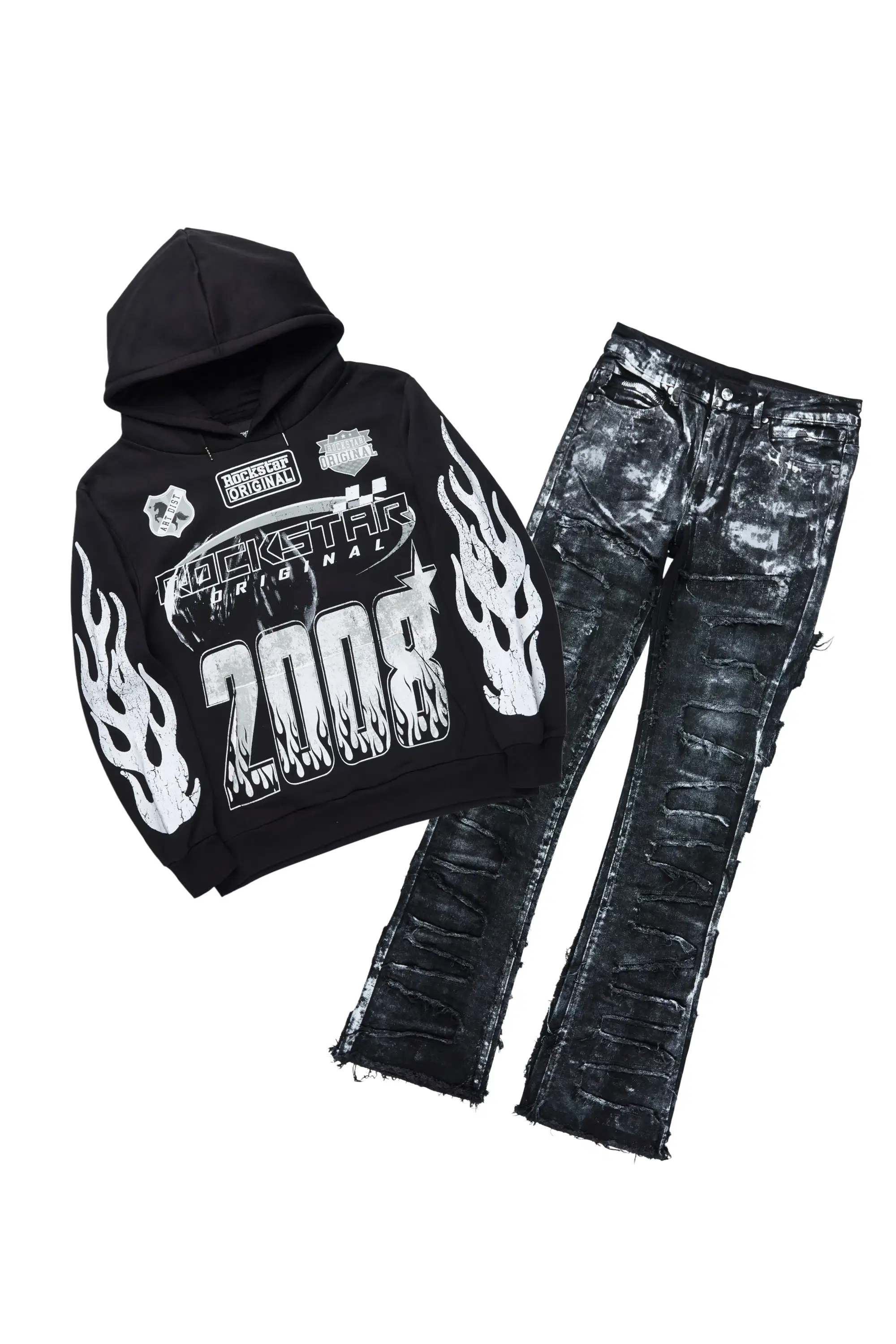 Amos Black/Black Hoodie/Stacked Flare Jean Set