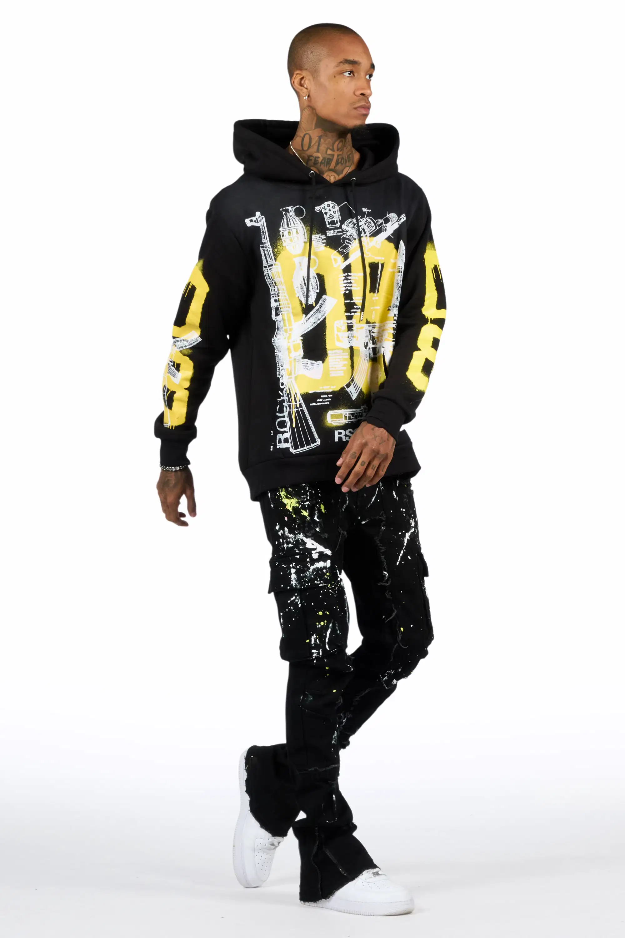 Nesta Black/Black Hoodie/Stacked Flare Jean Set - Image 3