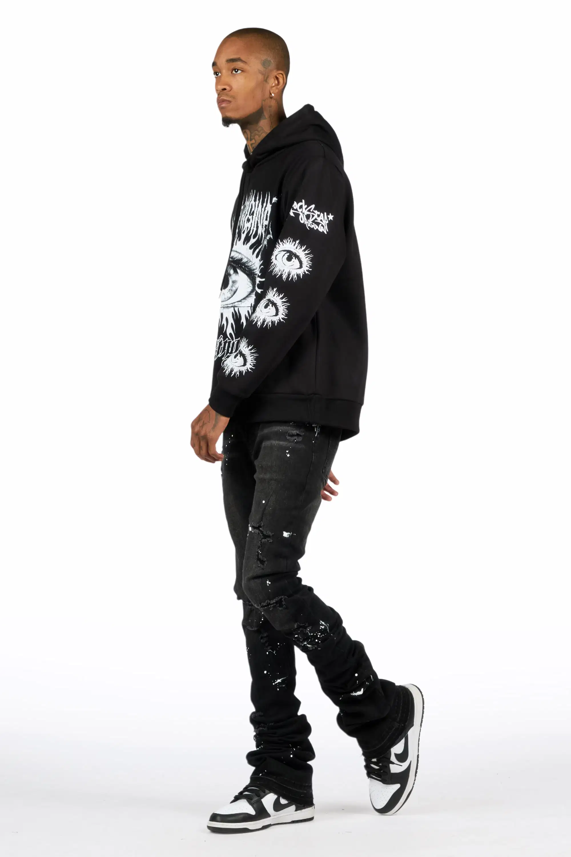 All Seeing Eyes Black/Black Hoodie/Super Stacked Flare Jean Set - Image 5