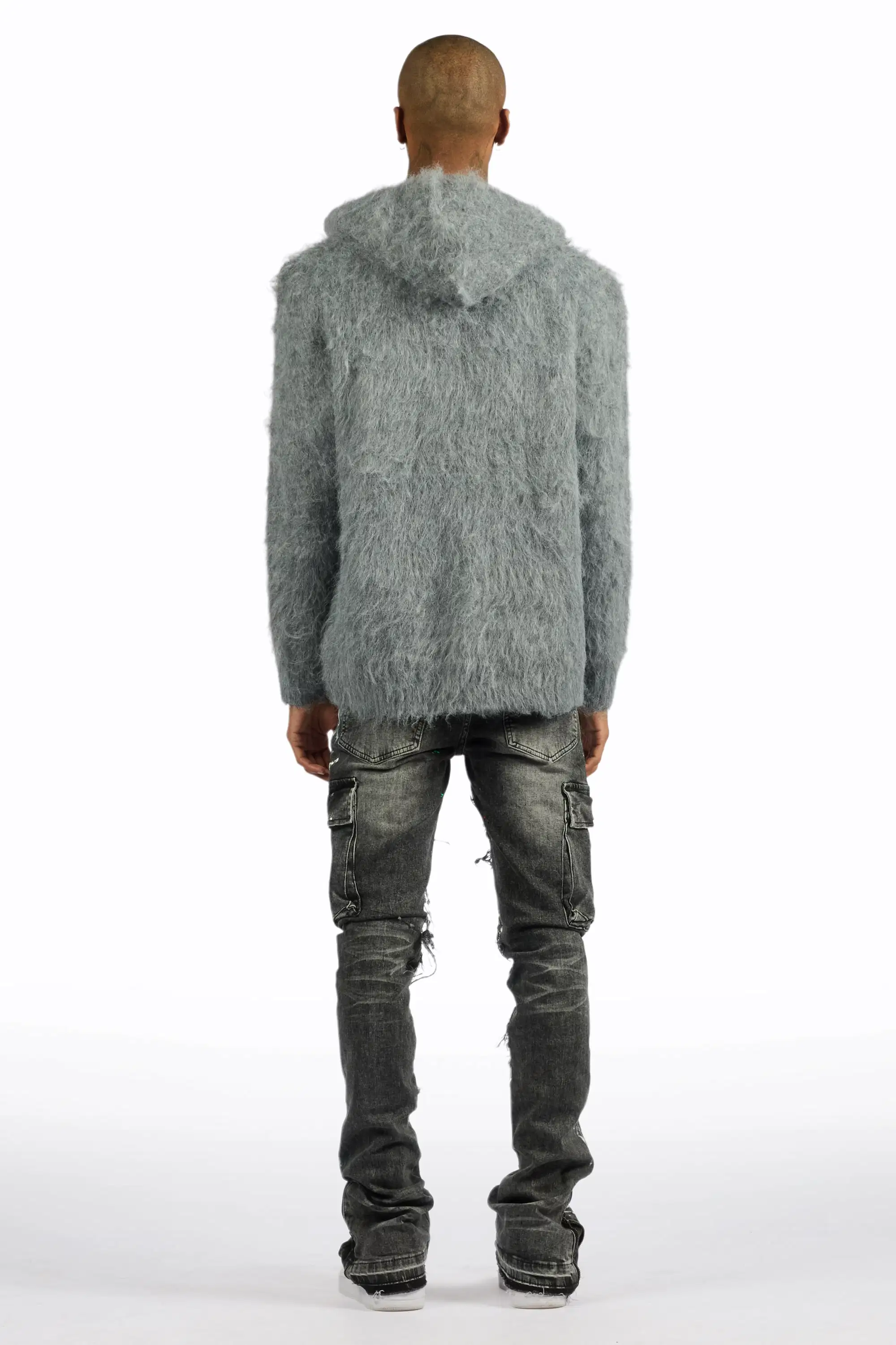 Andros Grey/Dark Grey Mohair Hoodie/Stacked Flare Jean Set - Image 4