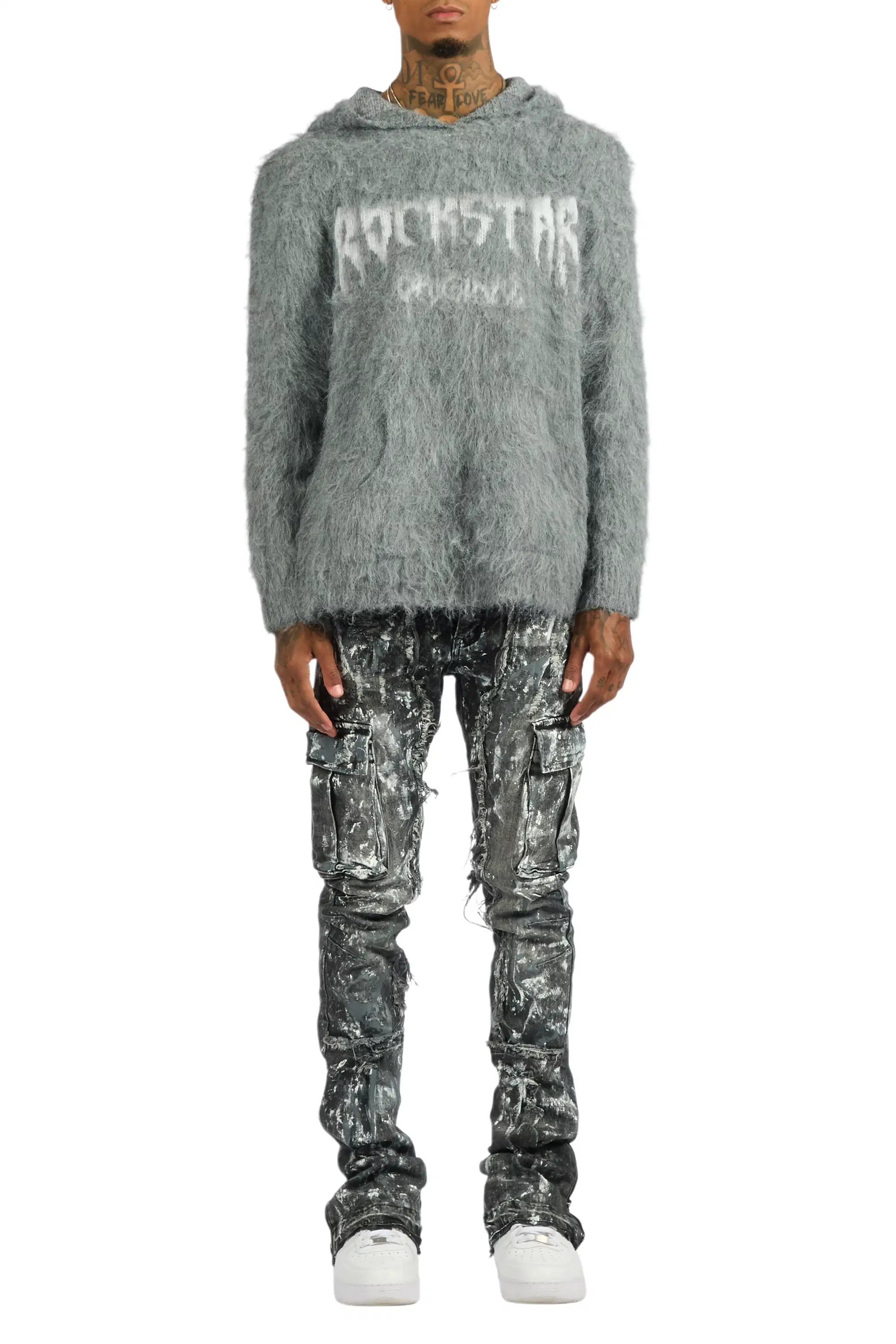 Andros Grey/Dark Grey Mohair Hoodie/Stacked Flare Jean Set - Image 9