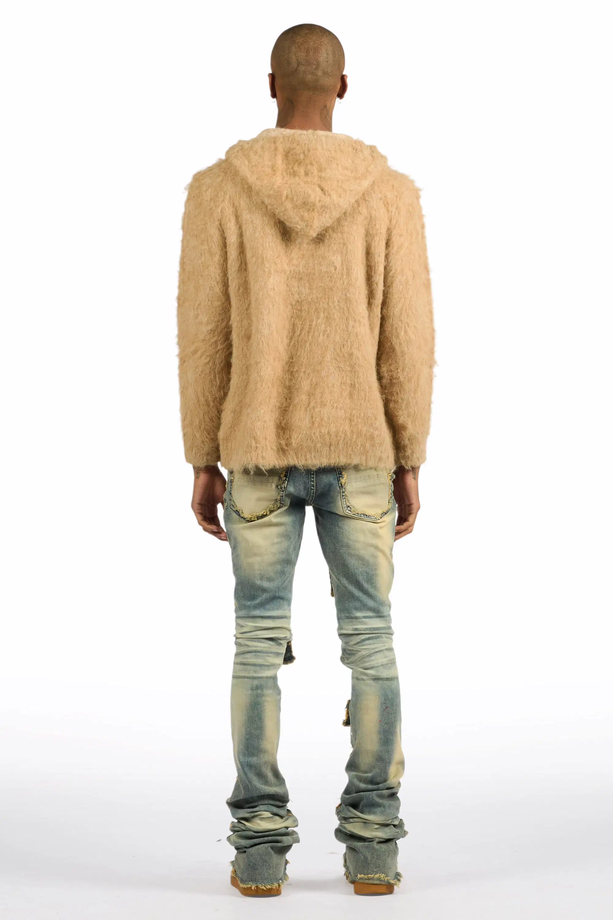 Andros Beige/Tint Blue Mohair Hoodie/Super Stacked Flare Jean Set - Image 4