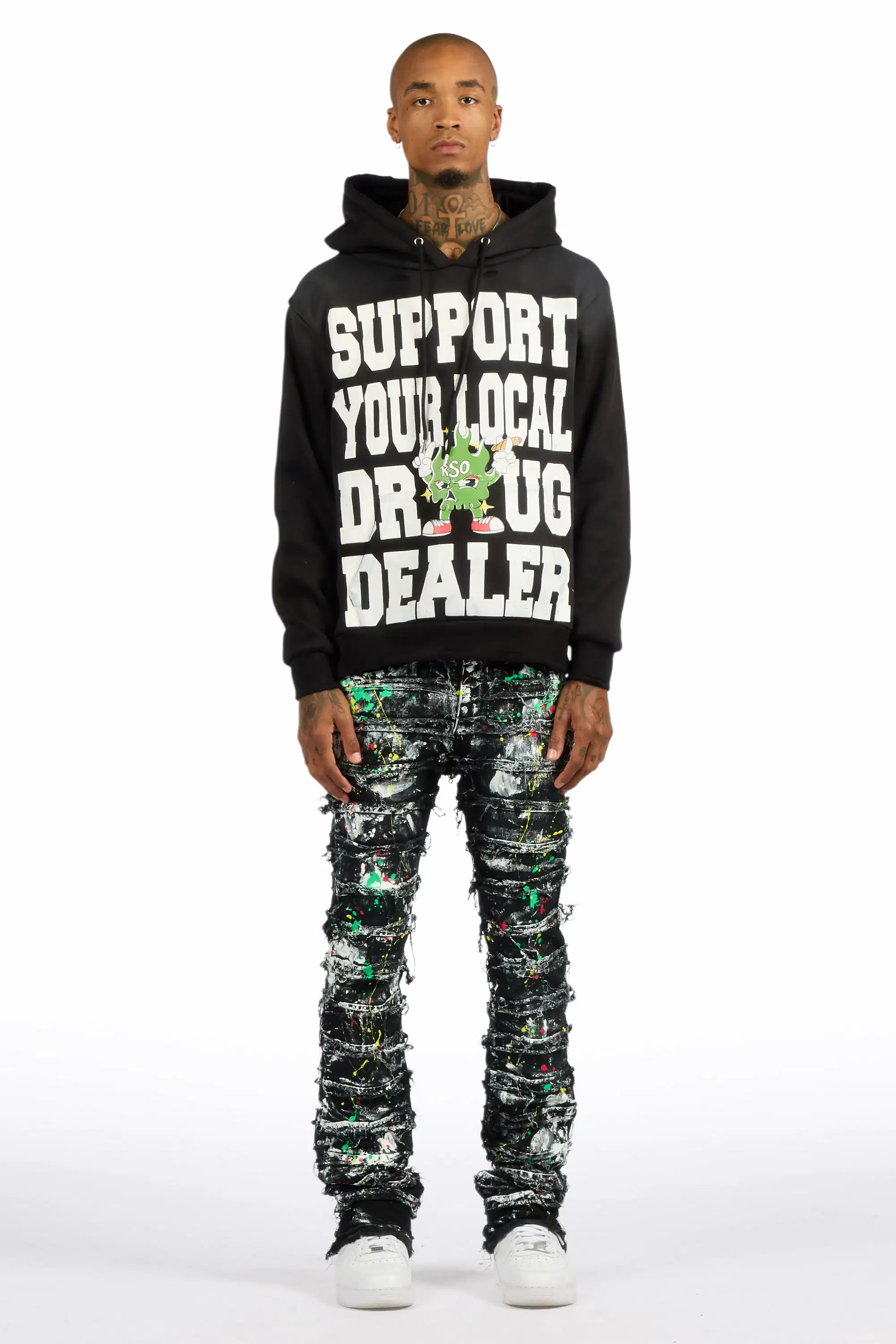 Tarl Black/Black Hoodie/Stacked Flare Jean Set - Image 2