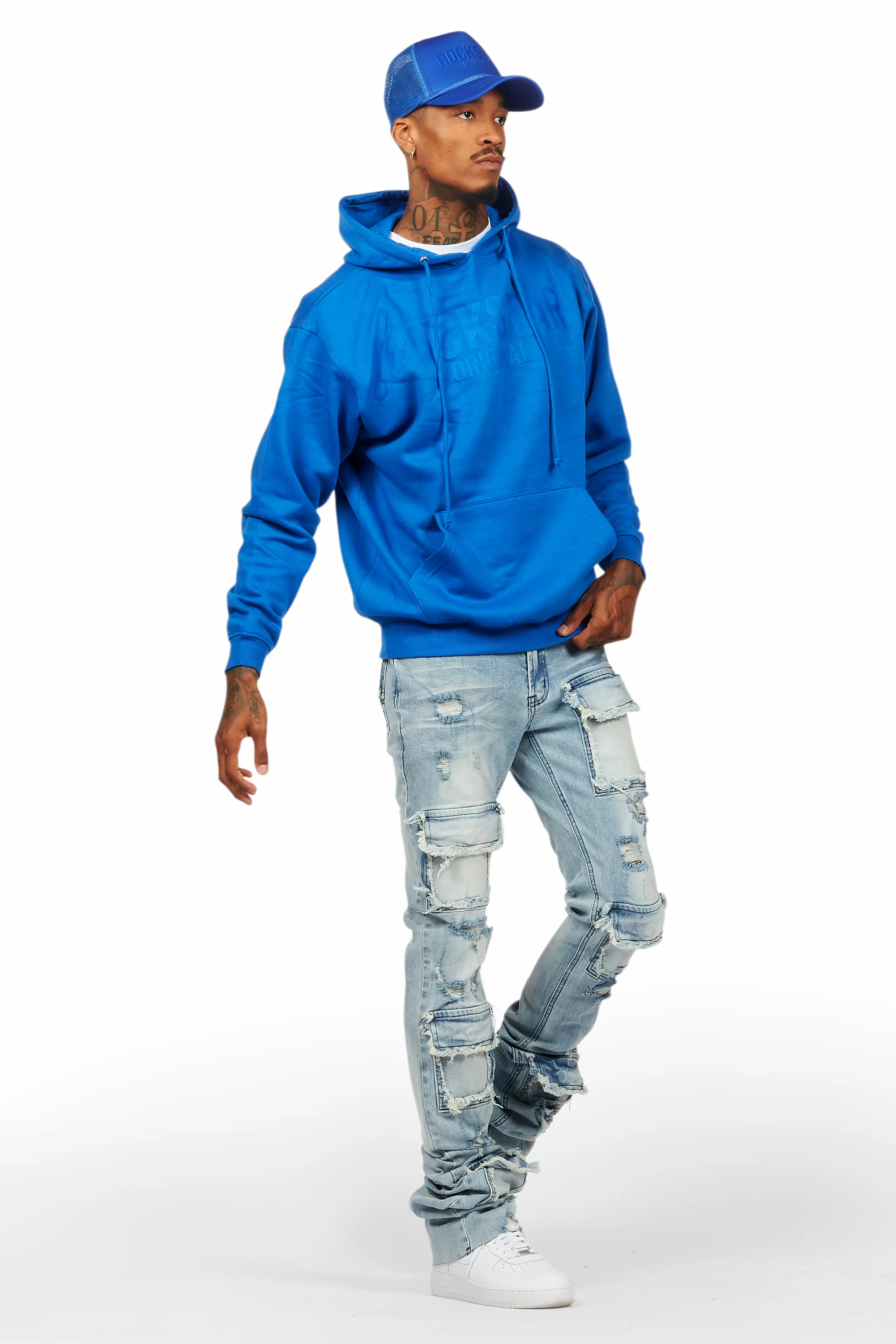 Basic Trio Royal Blue Super Stacked Flare Jean Set - Image 6