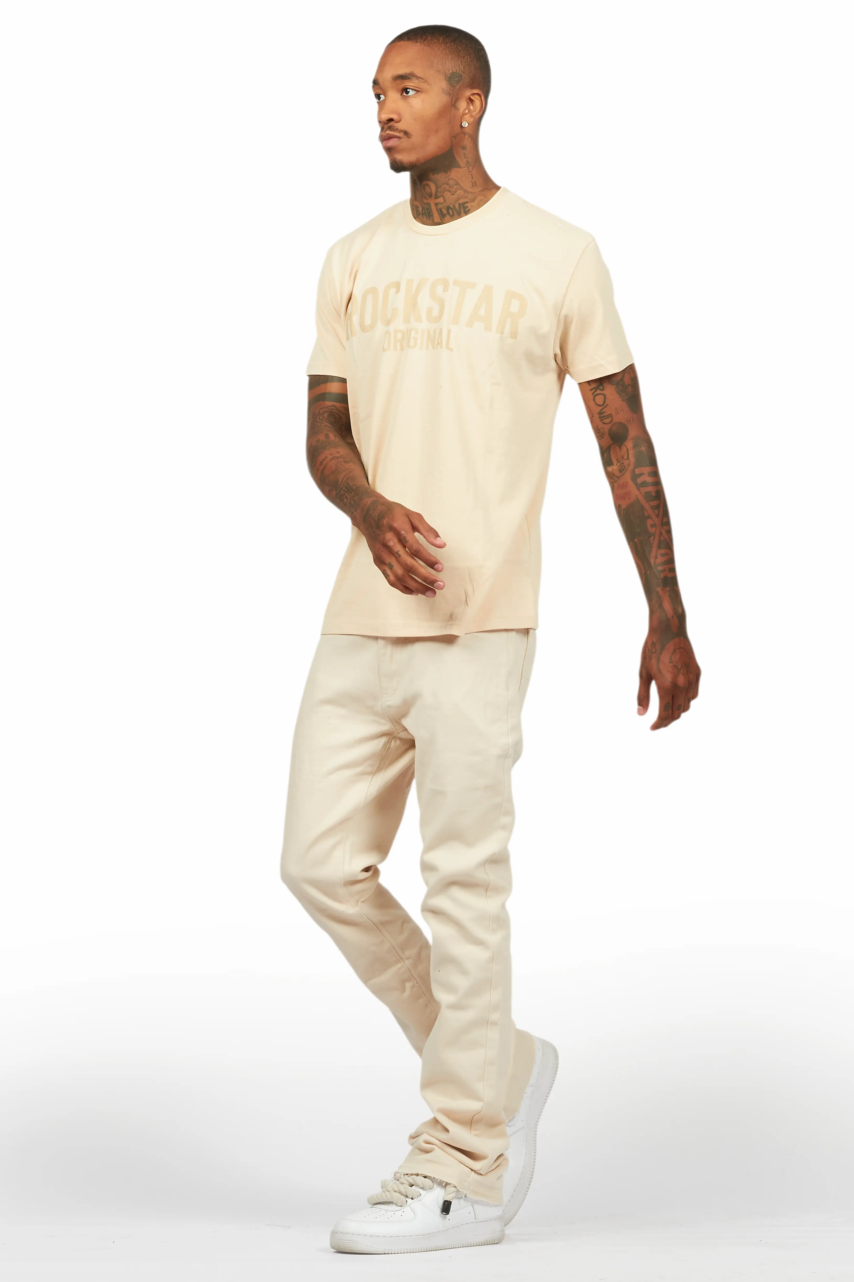 Sana Sand/Beige T-Shirt/Dag Stacked Flare Jean Set - Image 5