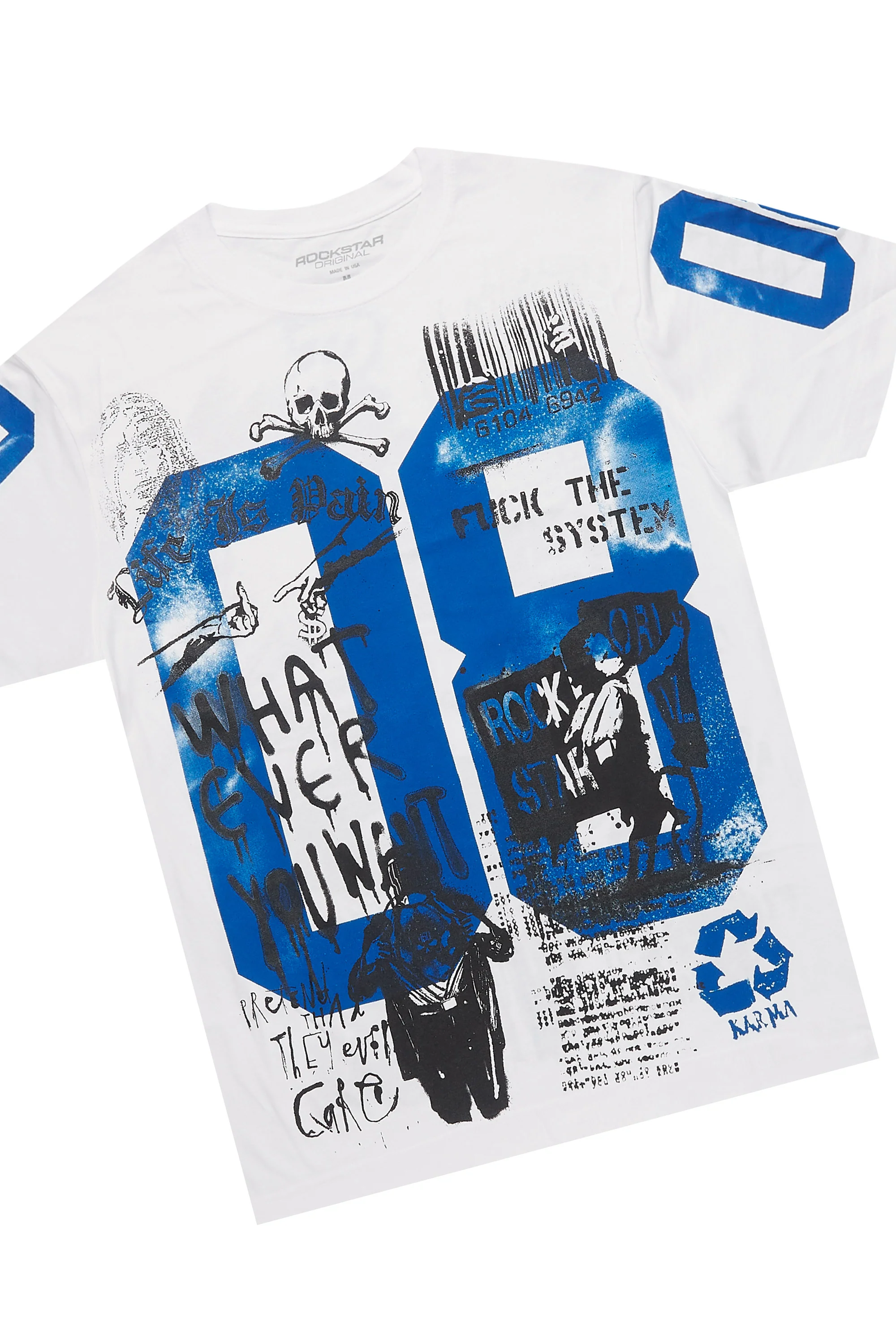 Grill White/Blue Oversized Graphic T-Shirt/Dag Stacked Flare Jean Set - Image 8