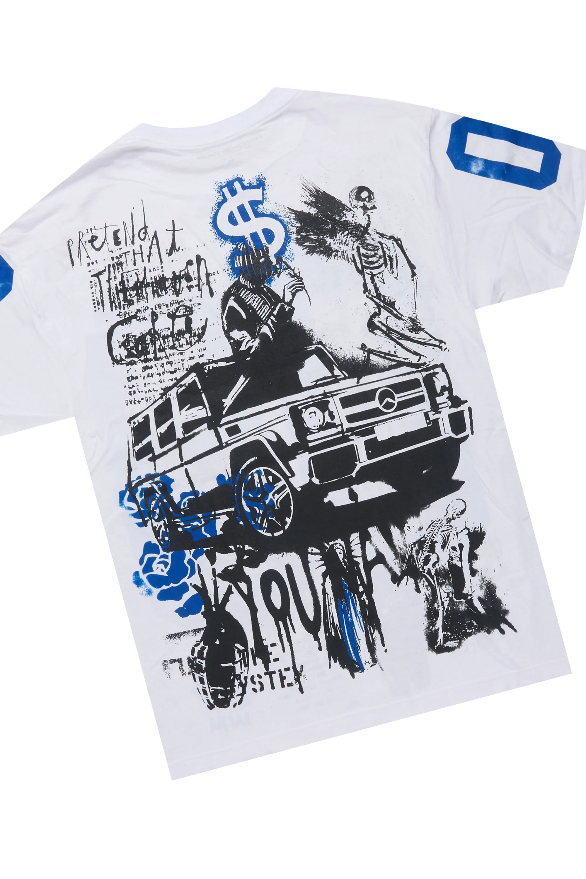 Grill White/Royal Blue Oversized Graphic T-Shirt/Dag Stacked Flare Jean Set - Image 6