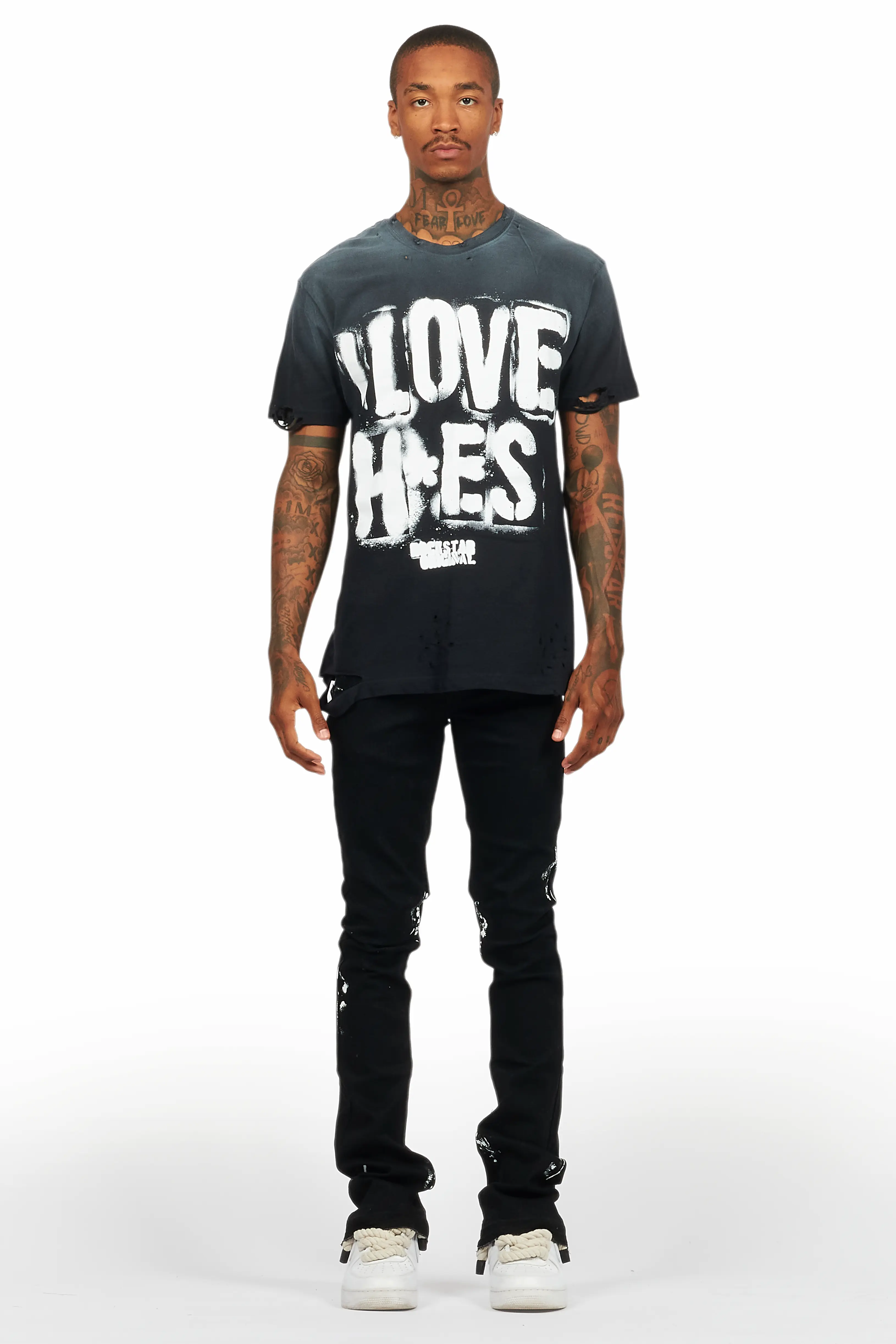 Banyan Black Graphic T-Shirt/Dag Stacked Flare Jean Set - Image 2