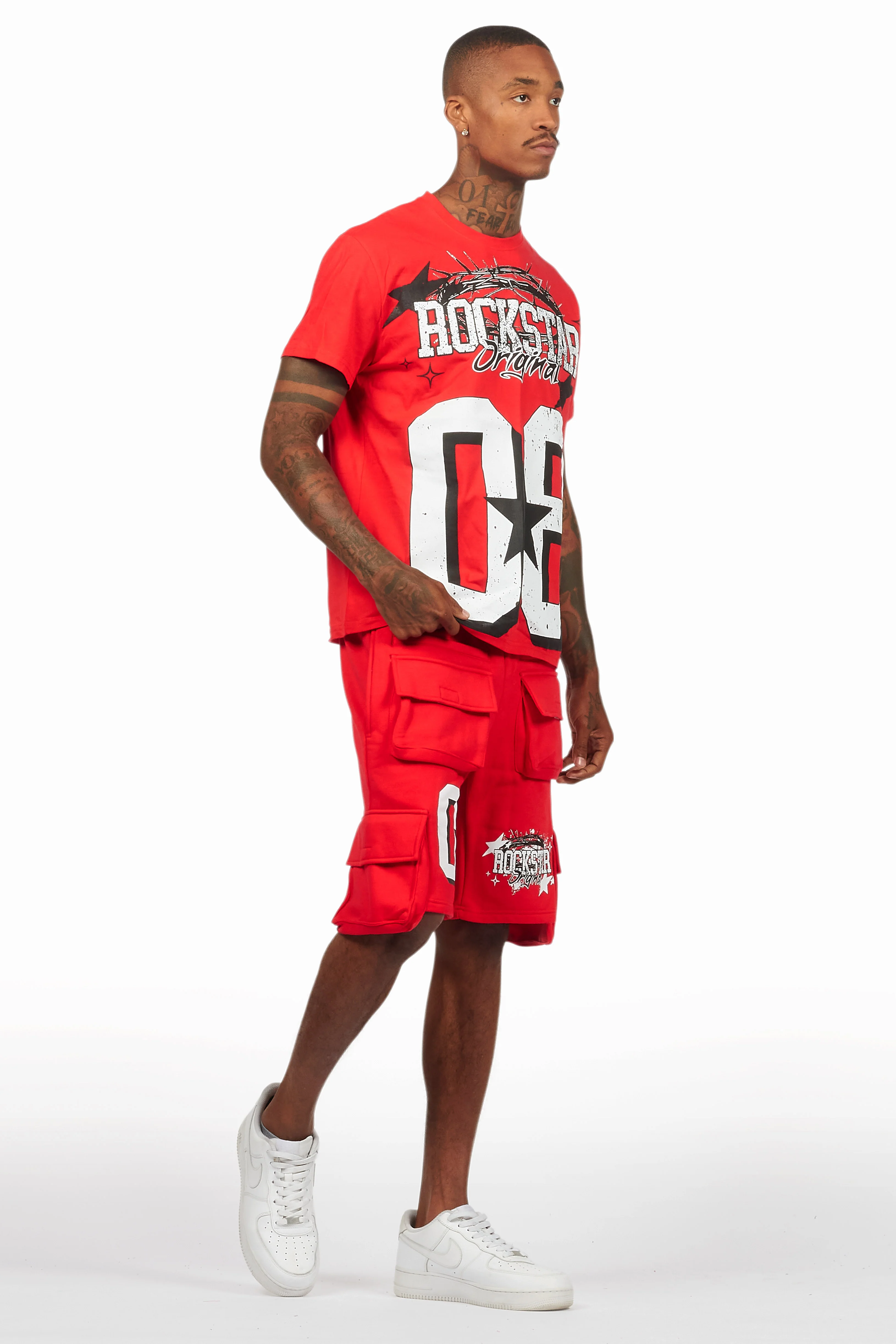 AllStar Red/White T-Shirt Cargo Short Set - Image 11