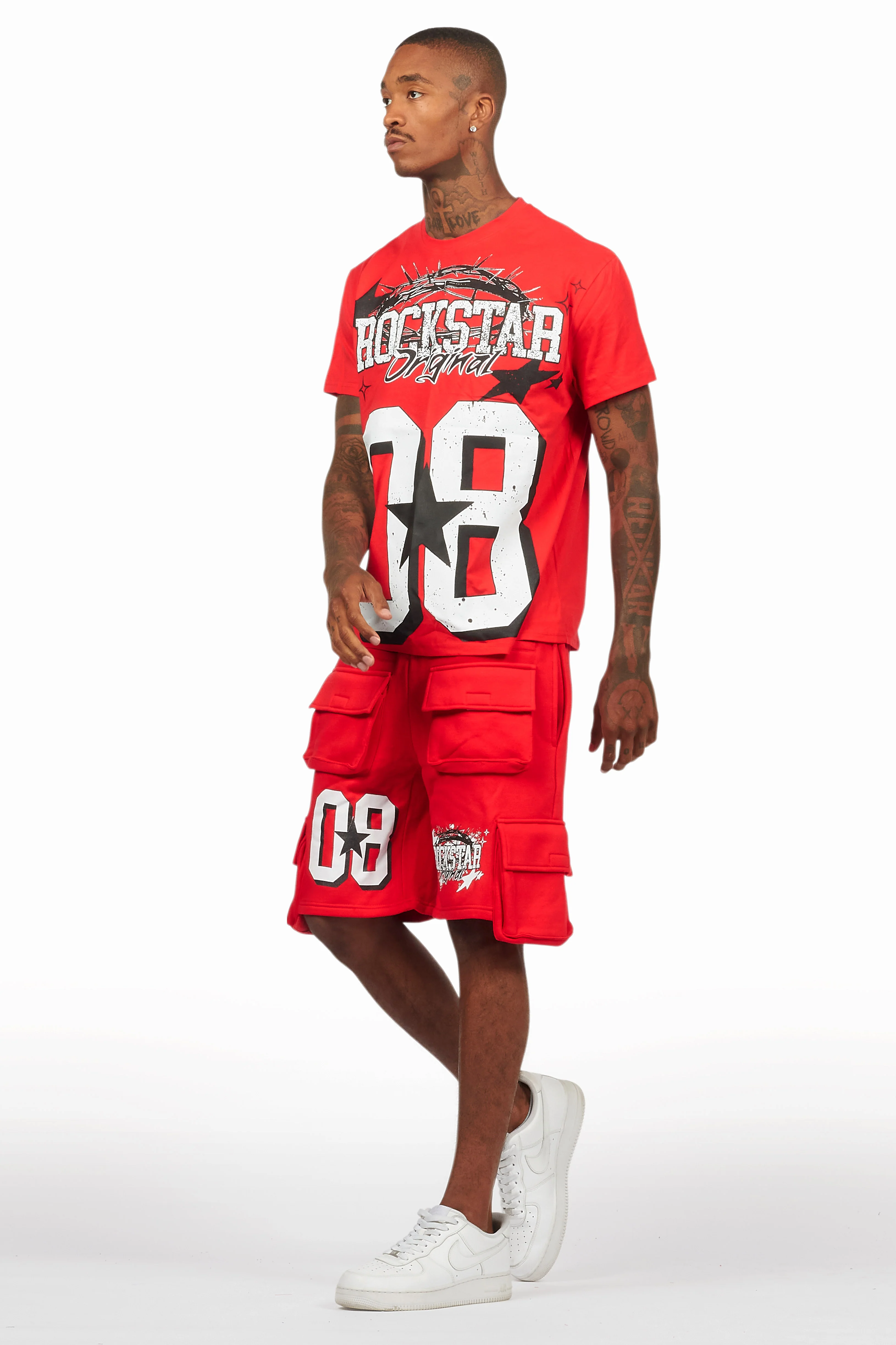 AllStar Red/White T-Shirt Cargo Short Set - Image 12