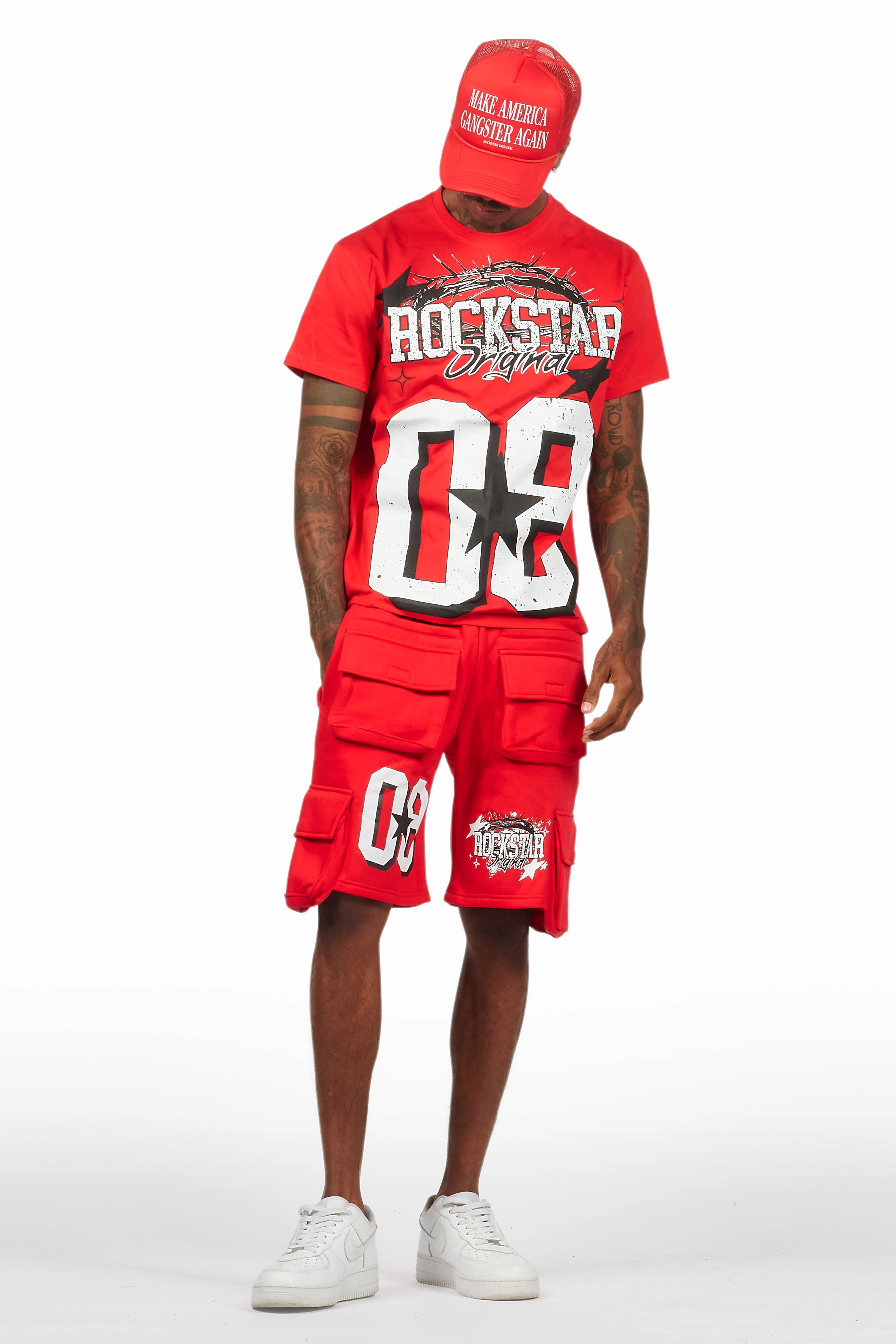 AllStar Red/White T-Shirt Cargo Short Set - Image 4
