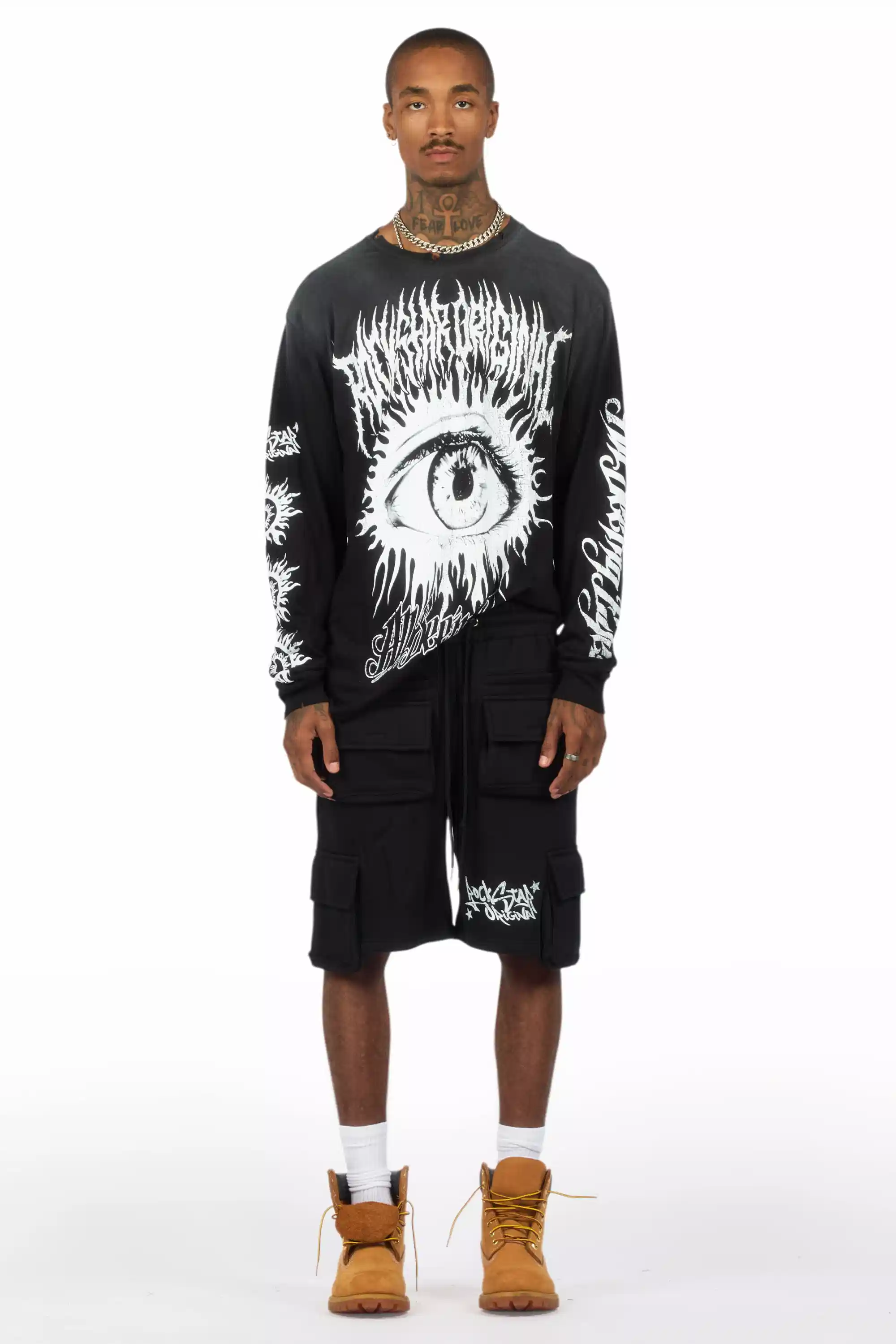 All Seeing Eyes Black/White T-Shirt Cargo Short Set - Image 3