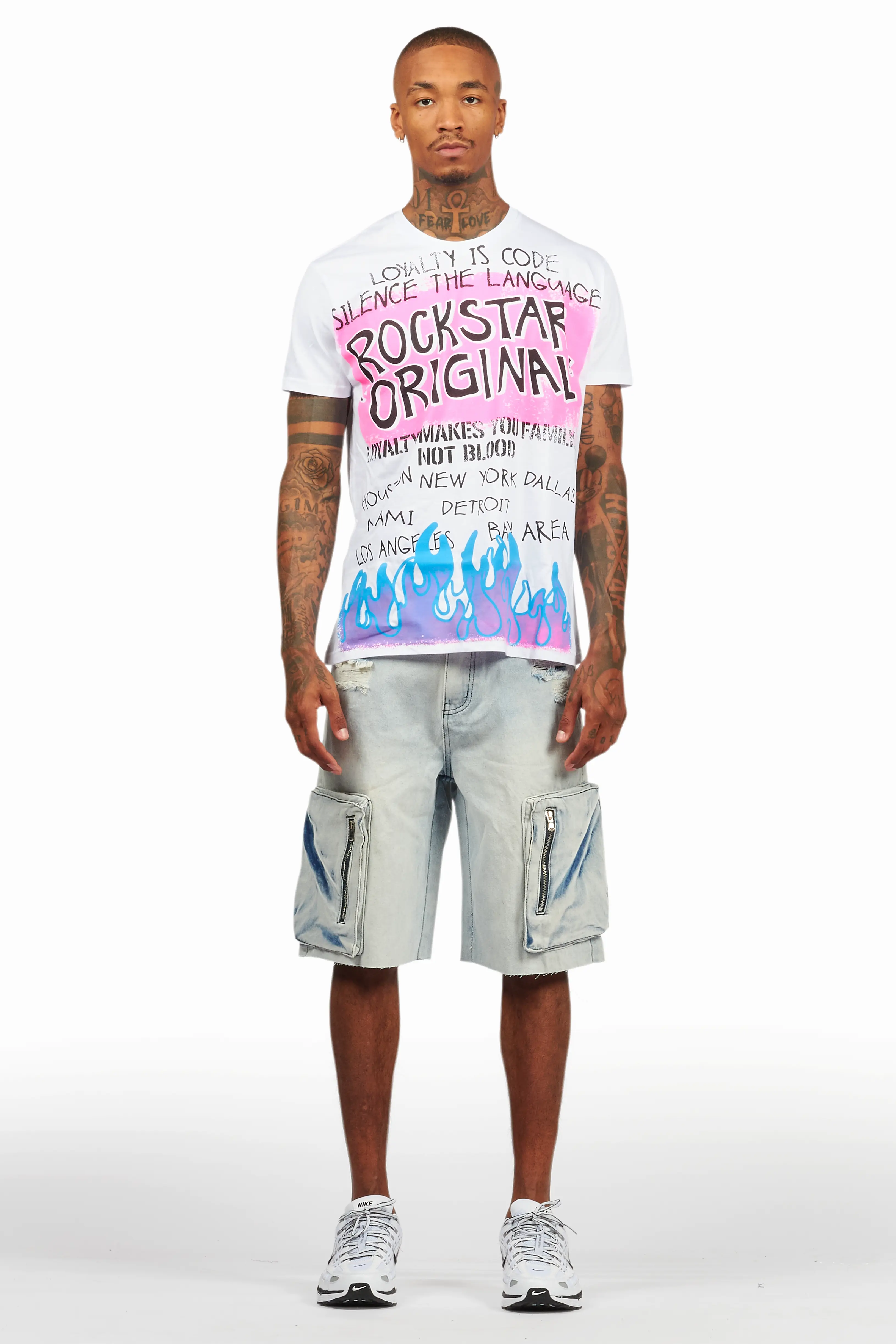 Beno White/Blue T-Shirt/Denim Short Set - Image 2
