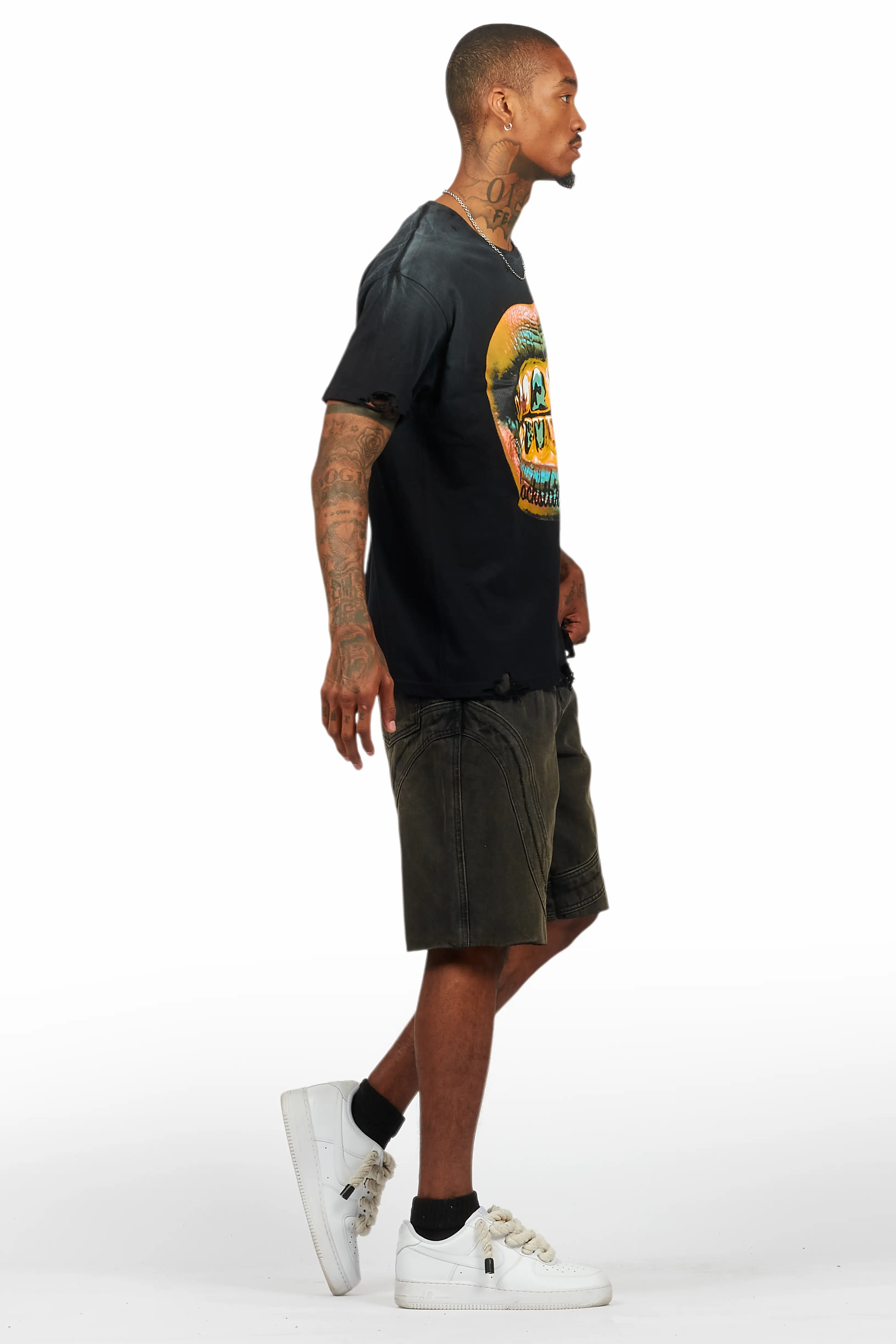 Gonen Black T-Shirt/Denim Short Set - Image 3