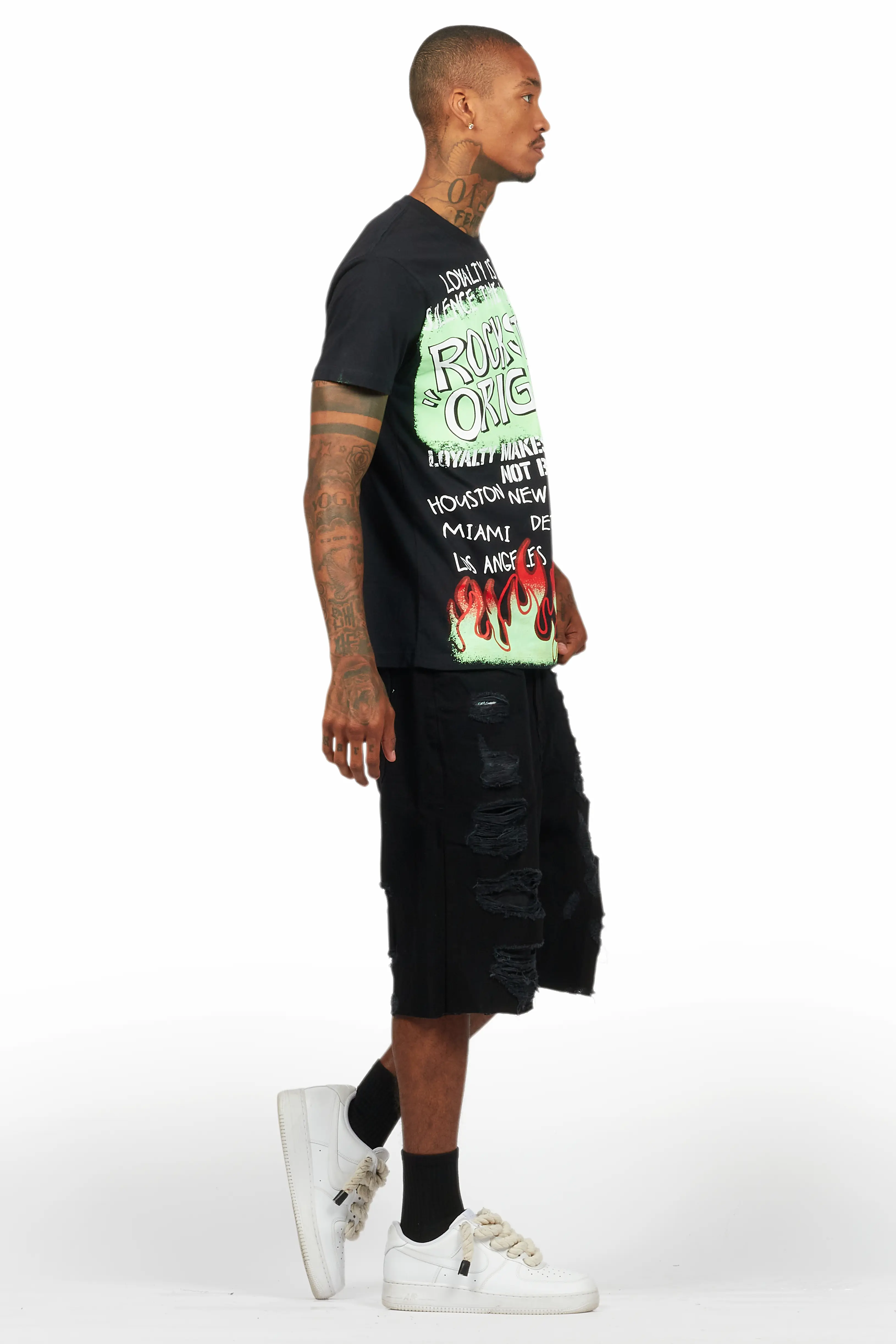 Beno Black T-Shirt/Denim Short Set - Image 3