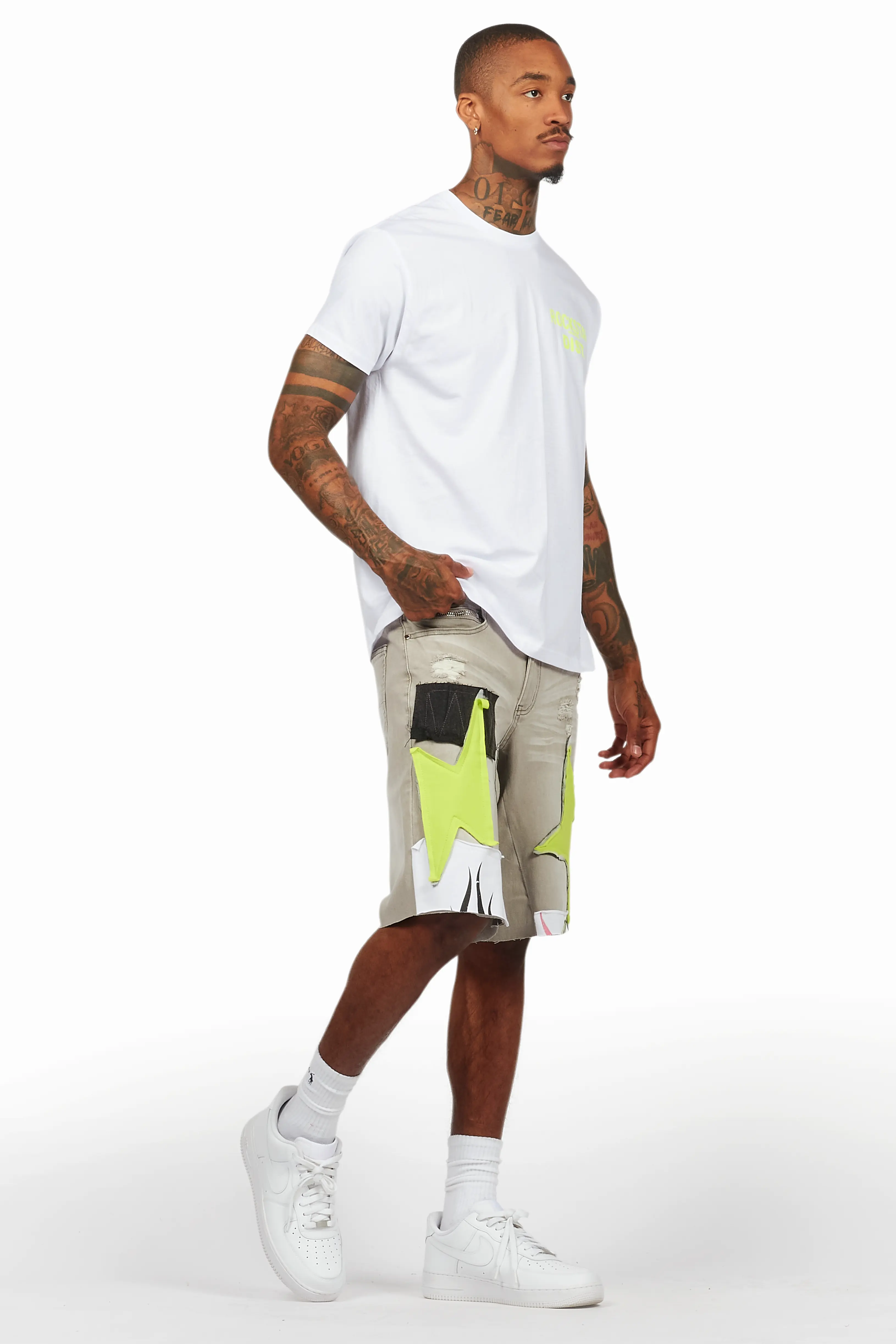Butch White/Green T-Shirt/Denim Short Set - Image 6