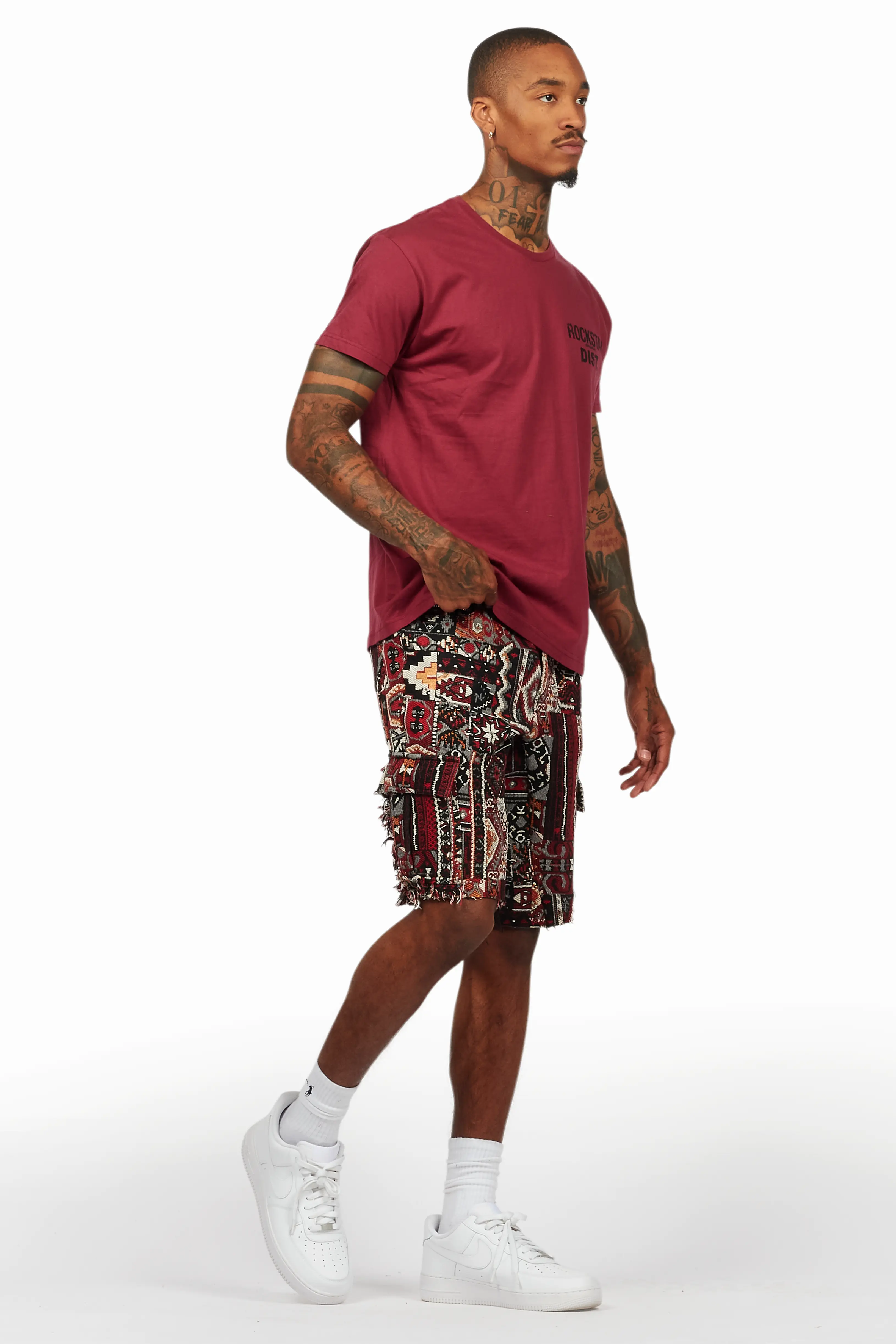 Lake Burgundy/Black T-Shirt/Tapestry Short Set - Image 6