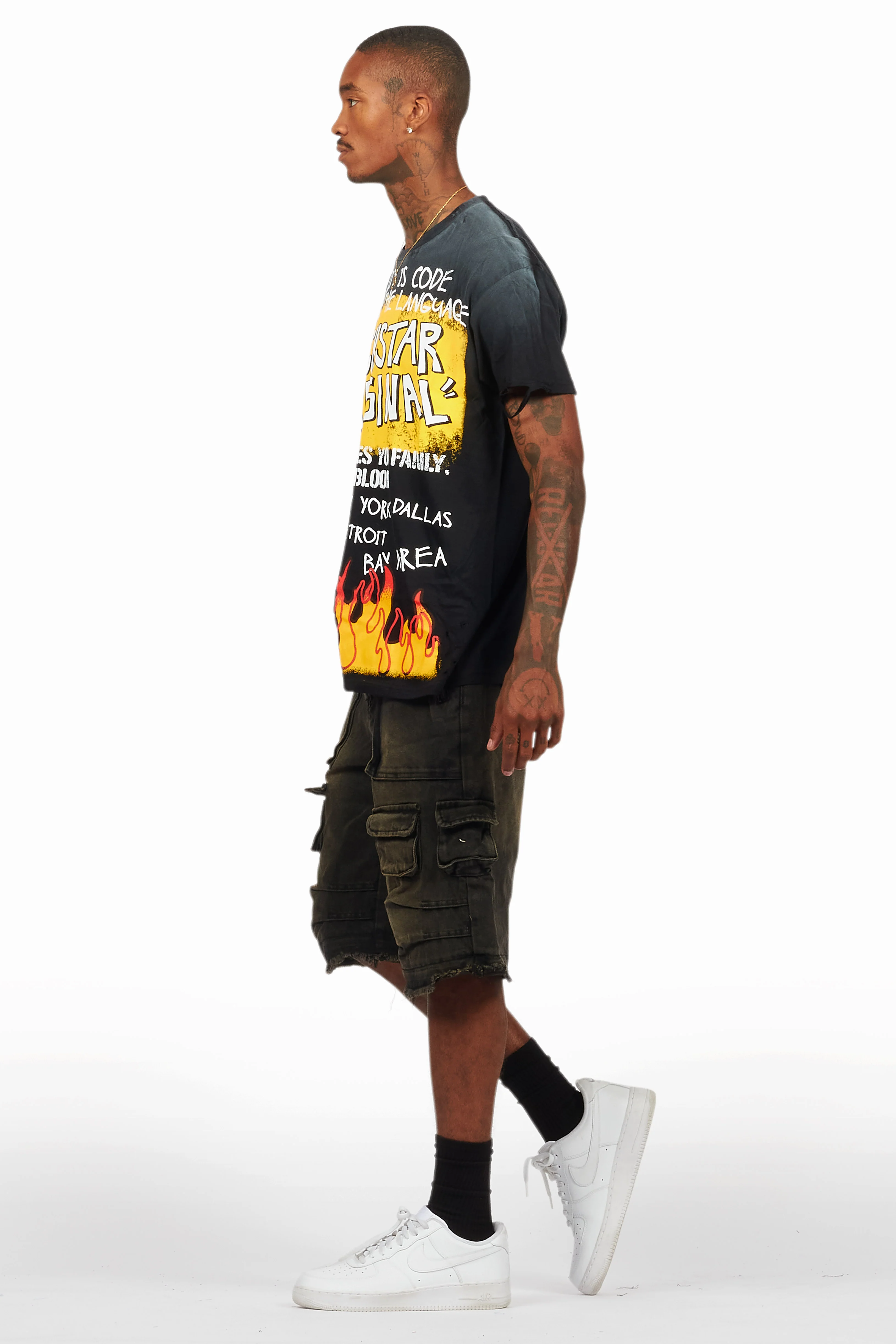 Beno Black/Yellow T-Shirt/Denim Short Set - Image 5