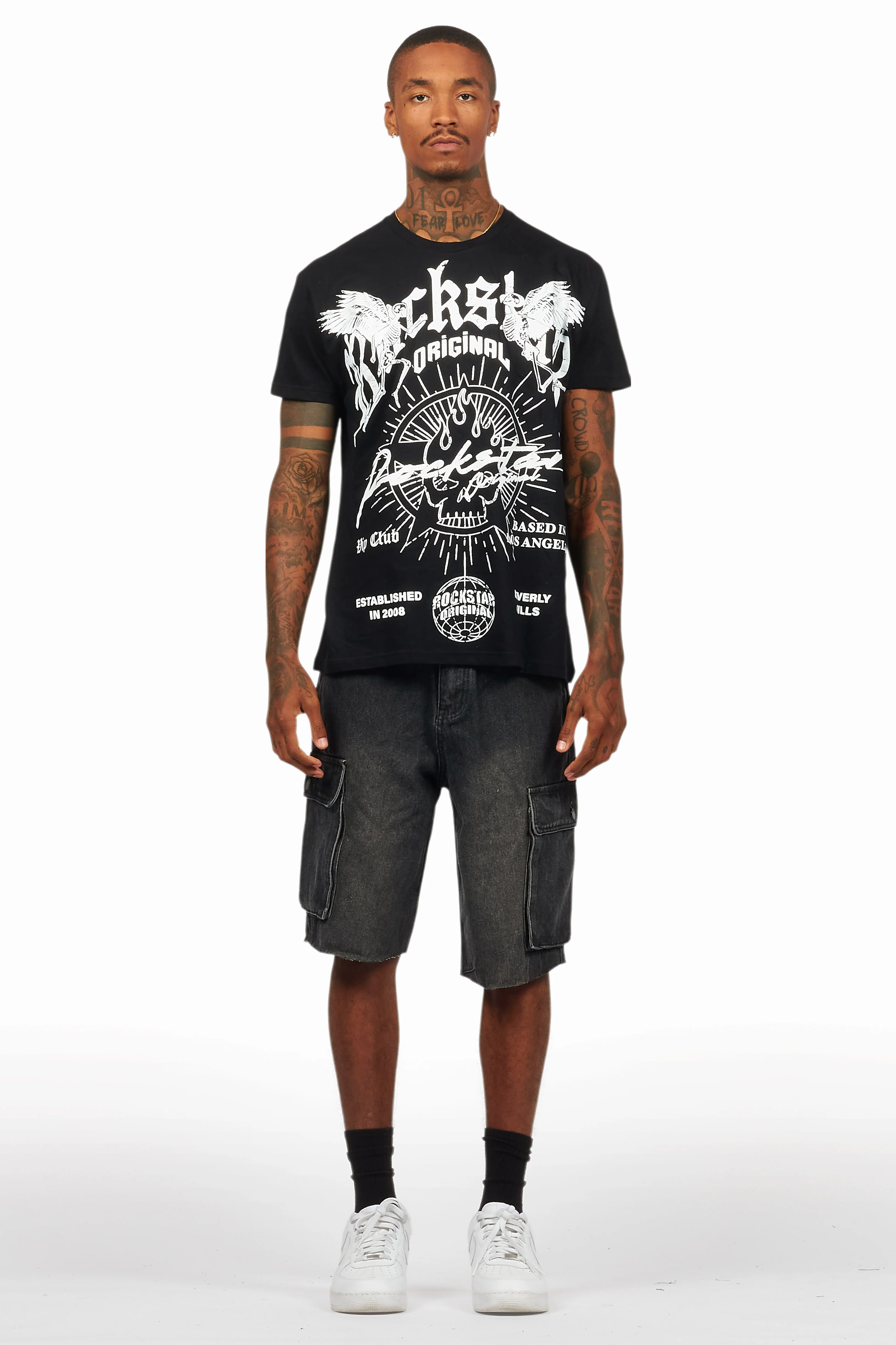 Tally Black T-Shirt/Denim Short Set - Image 2