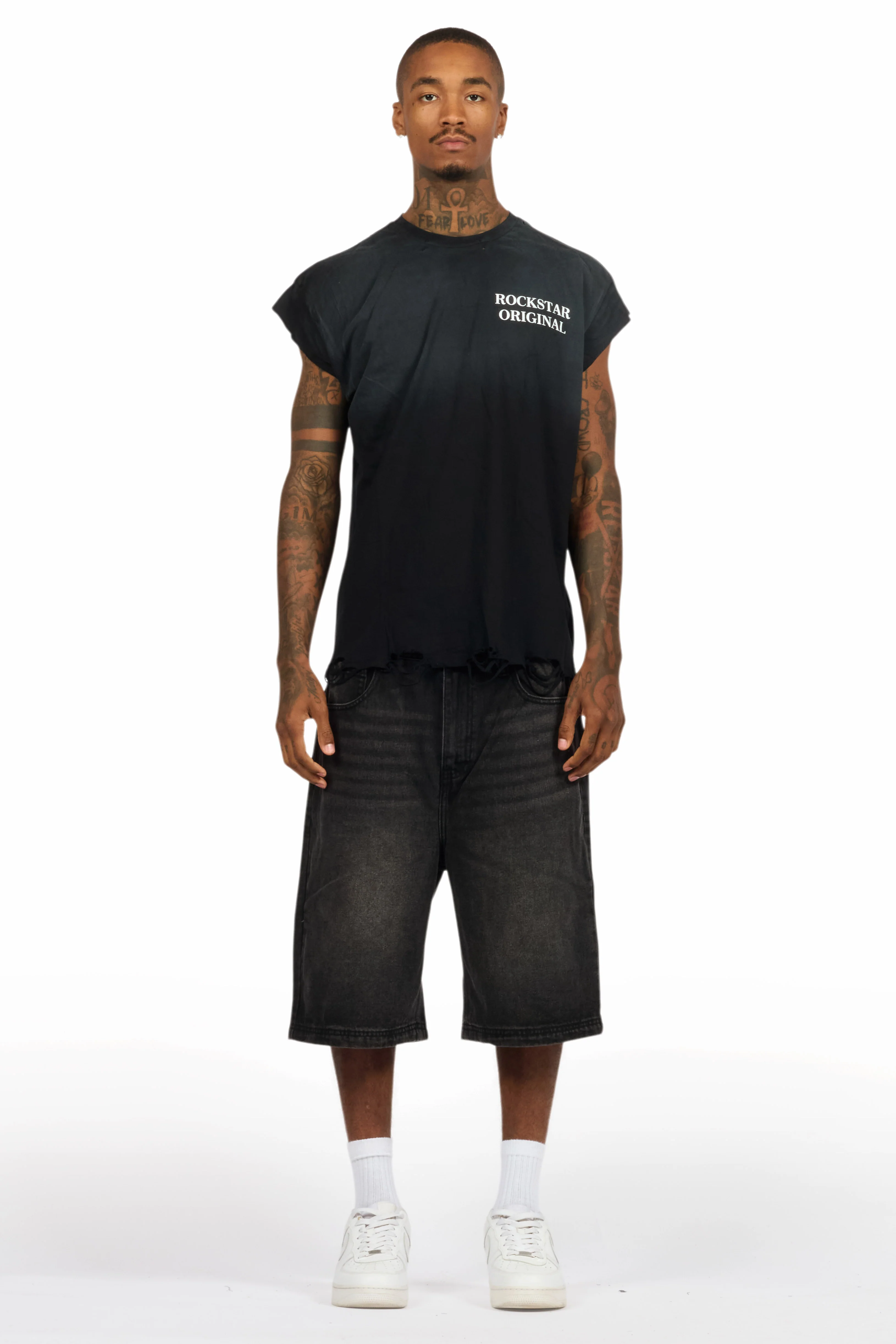Drako Black Muscle Tee/Denim Jort Set - Image 4