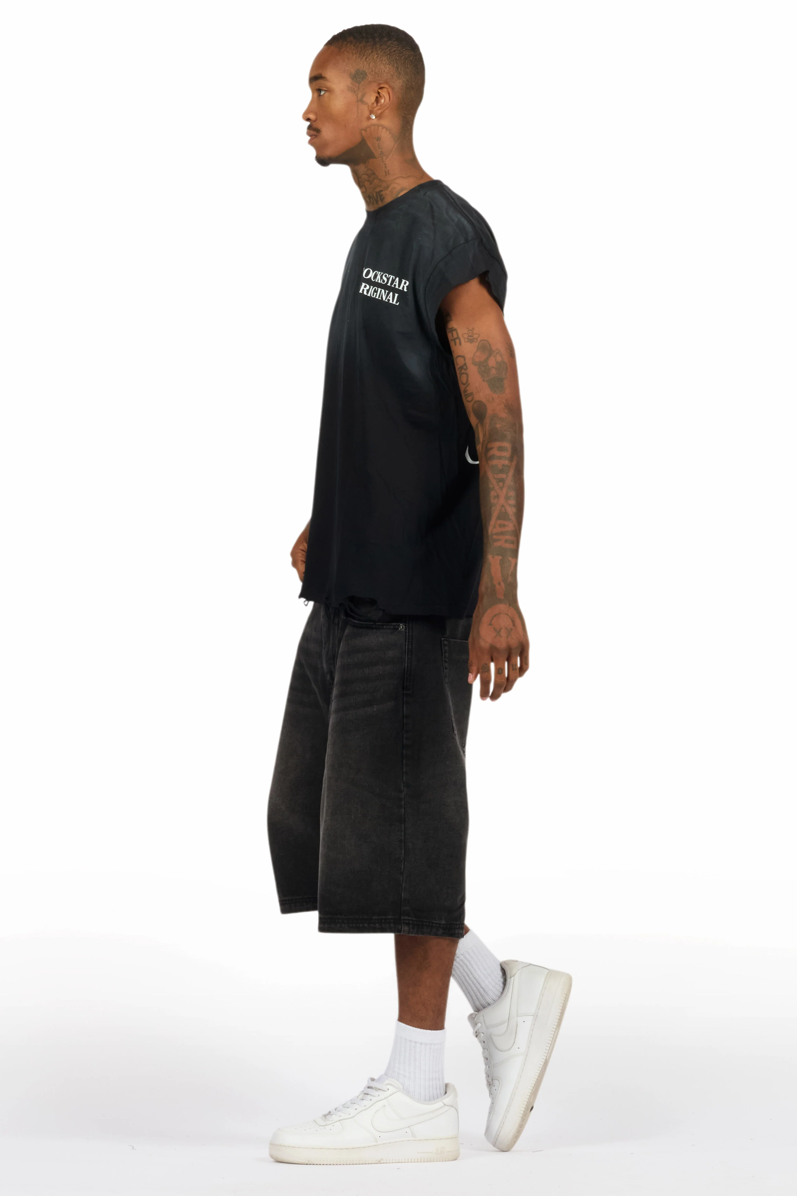 Drako Black Muscle Tee/Denim Jort Set - Image 5