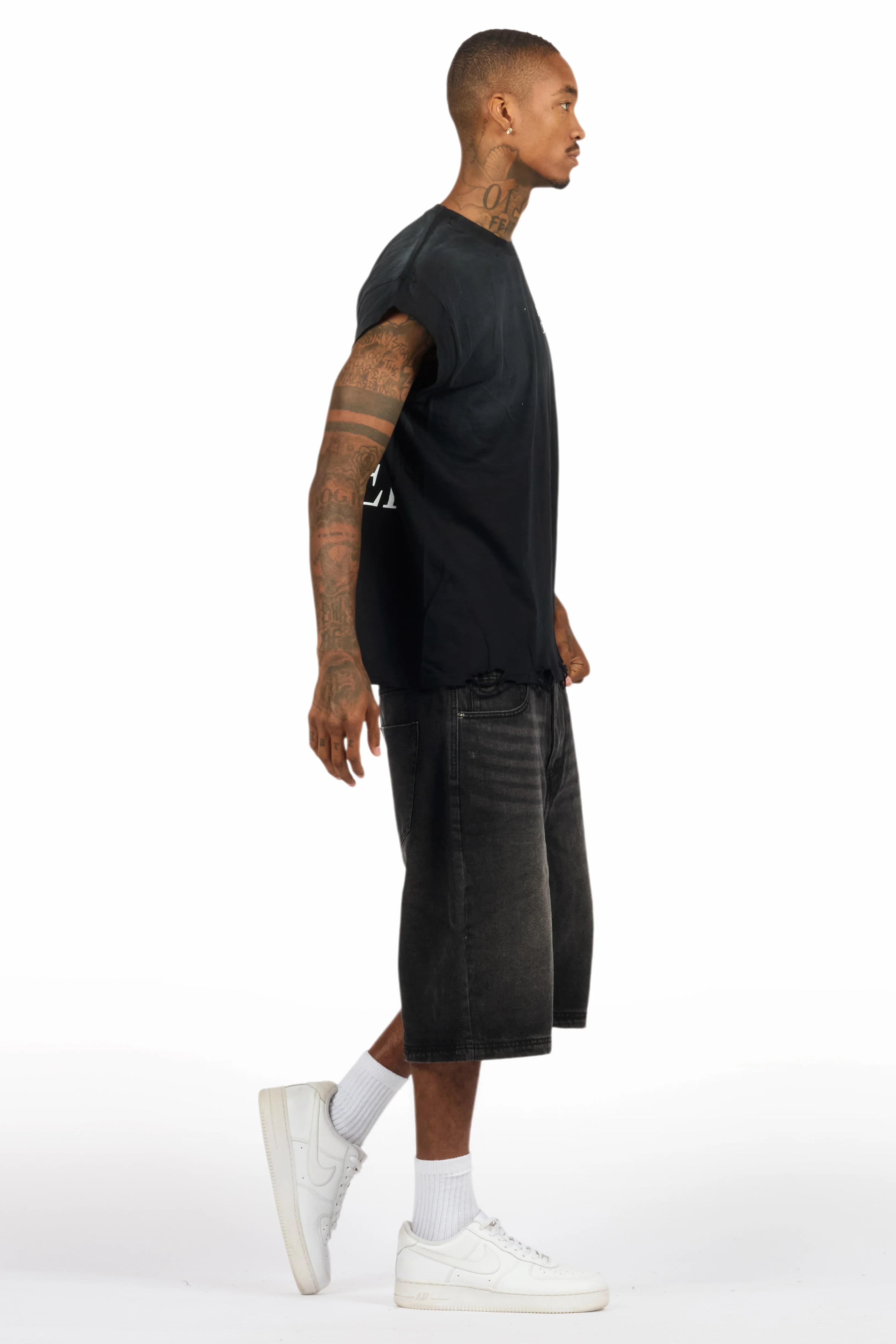 Drako Black Muscle Tee/Denim Jort Set - Image 9