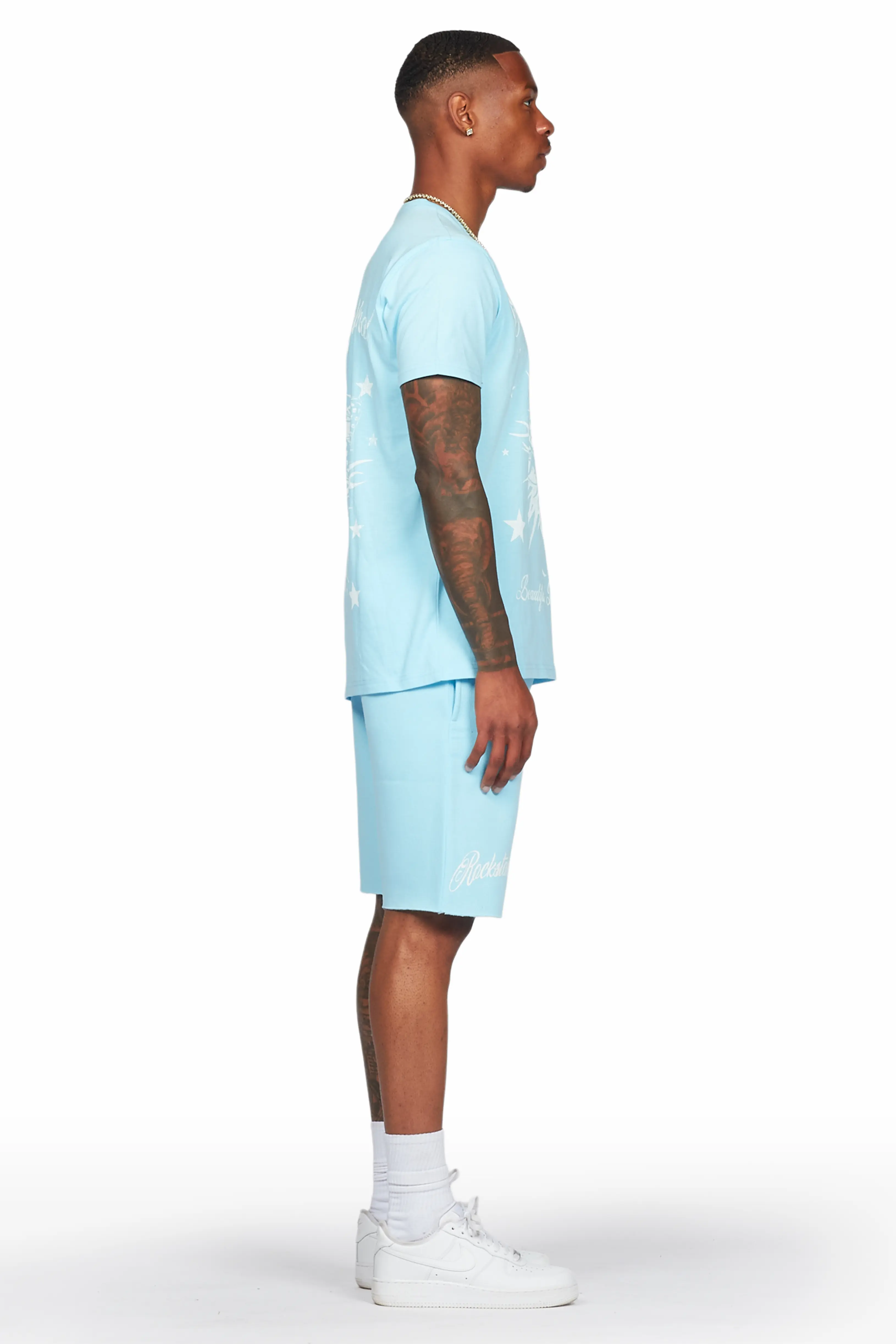 Spiral Baby Blue T-Shirt Short Set - Image 4