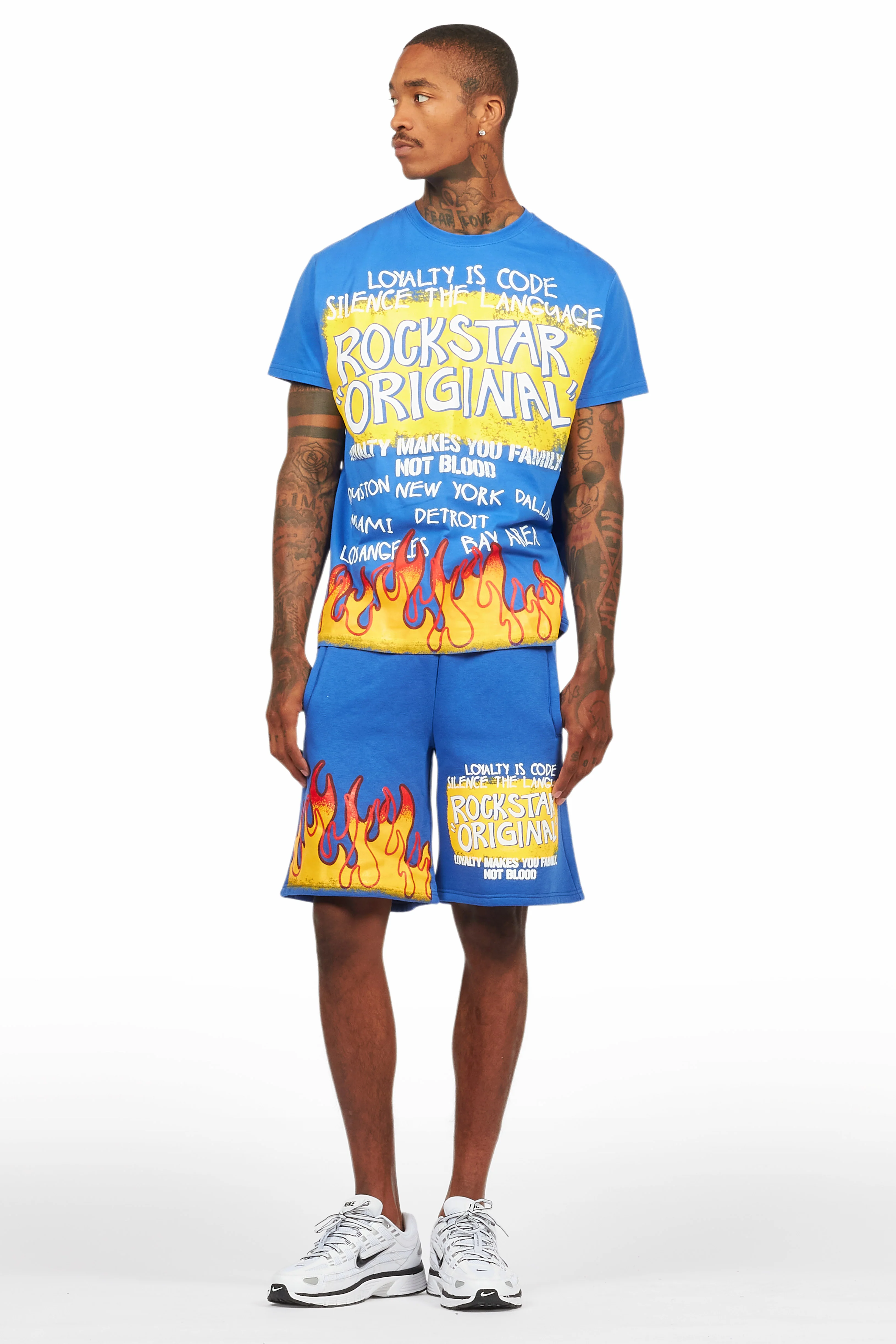 Beno Royal Blue Graphic T-Shirt Short Set - Image 2
