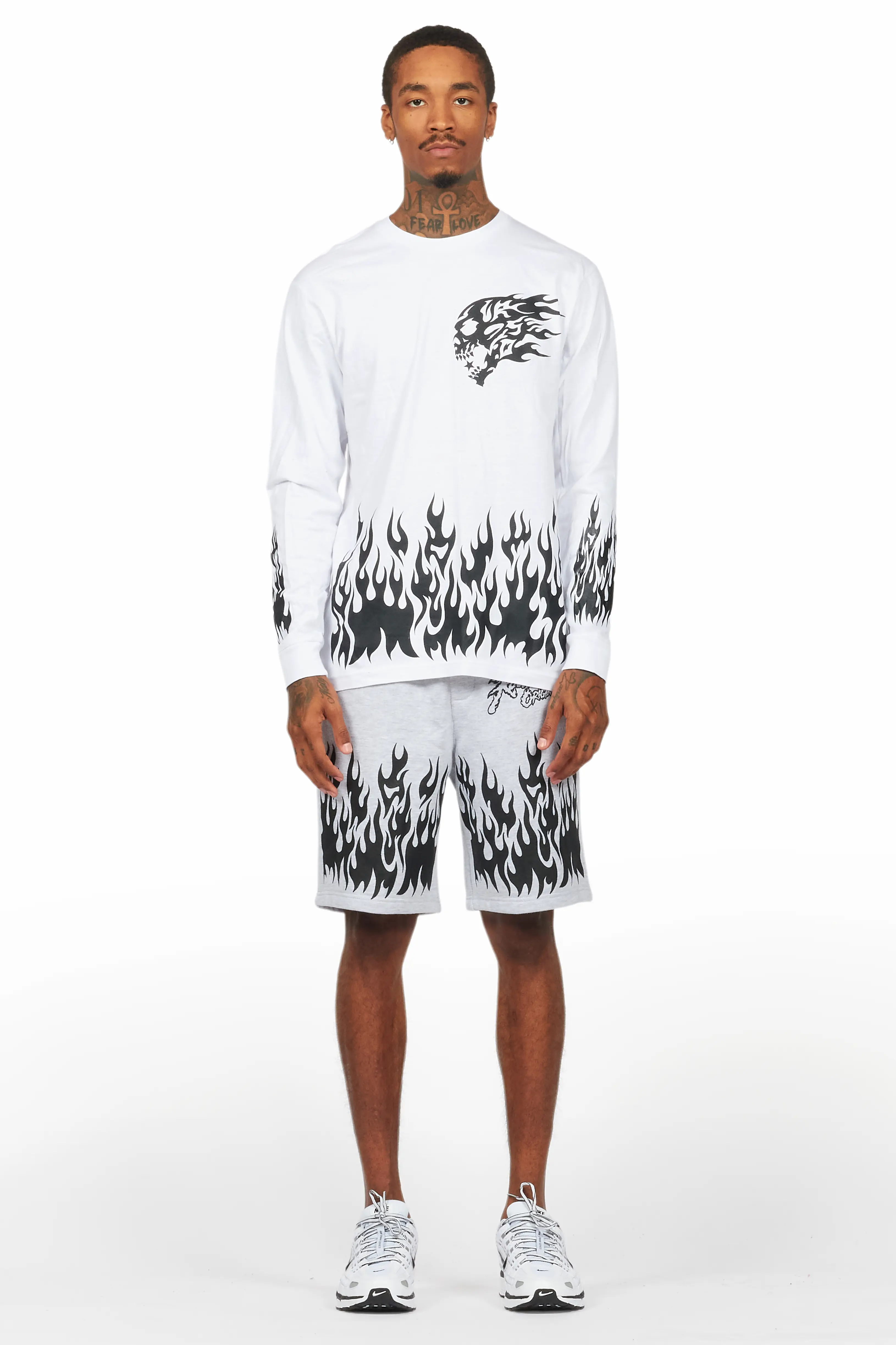 Bubble White/Grey Long Sleeve T-Shirt Short Set - Image 2