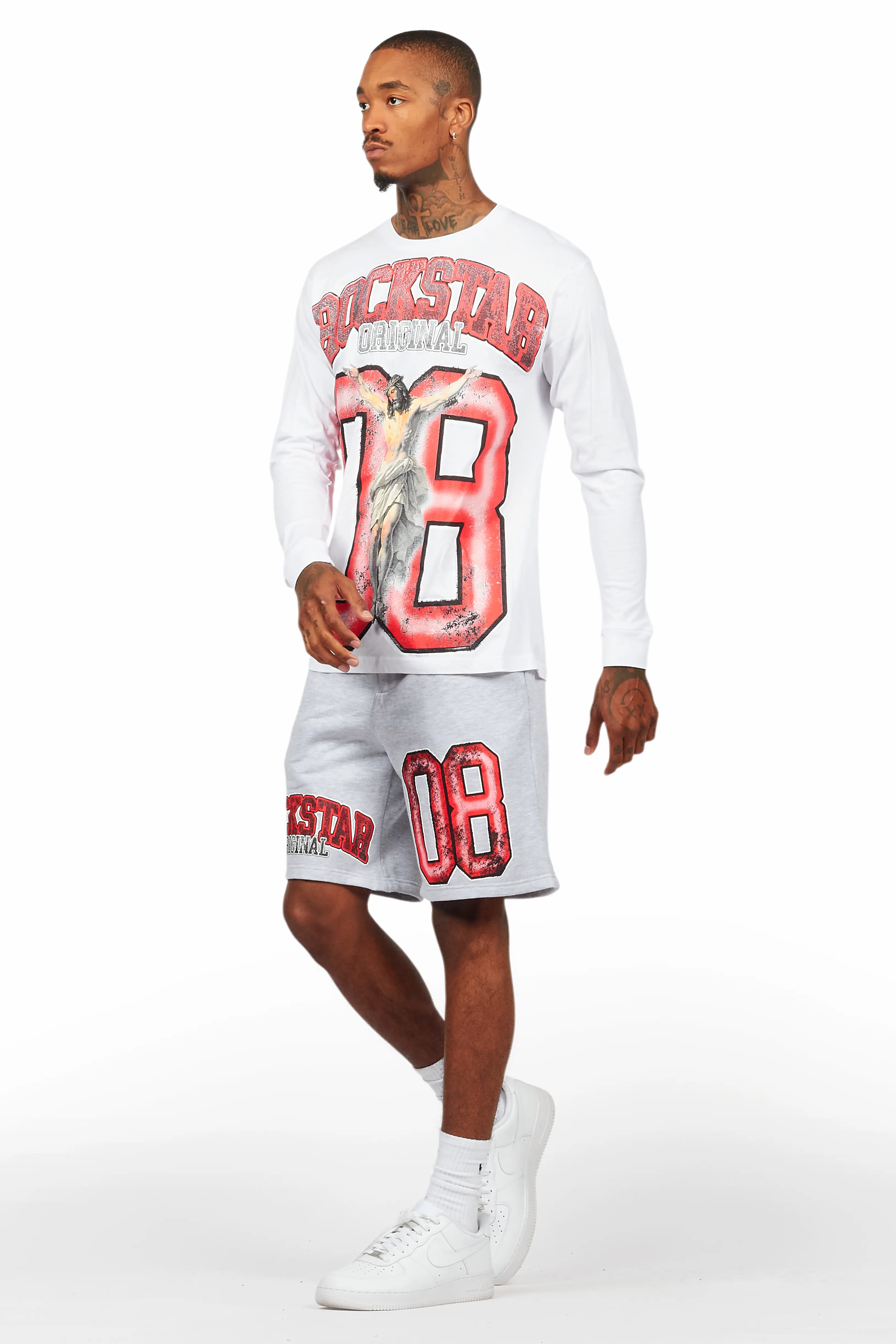 Fields White/Grey Long Sleeve T-Shirt Short Set - Image 5