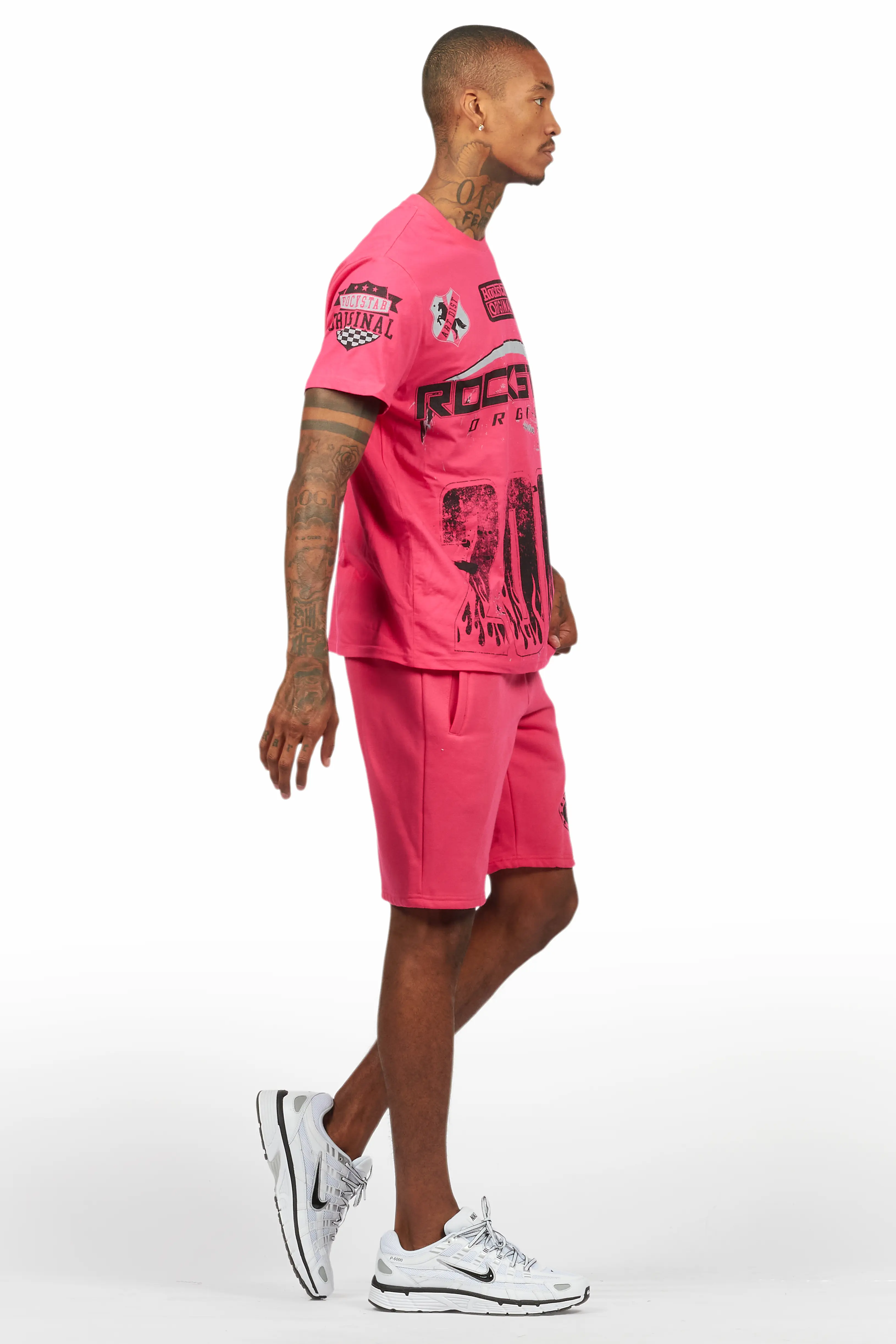 Amos Fuschia/Black Graphic T-Shirt Short Set - Image 3