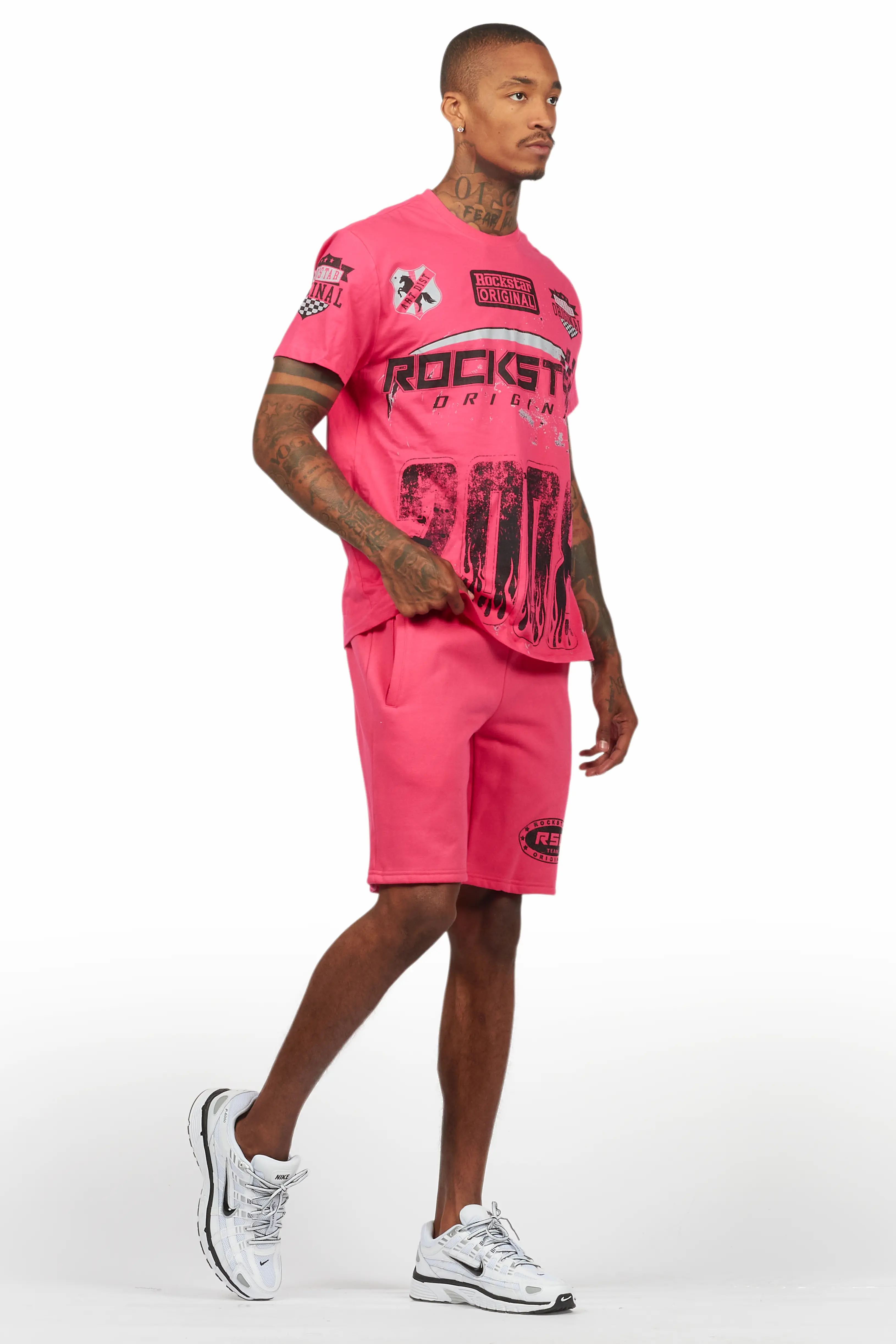Amos Fuschia/Black Graphic T-Shirt Short Set - Image 6