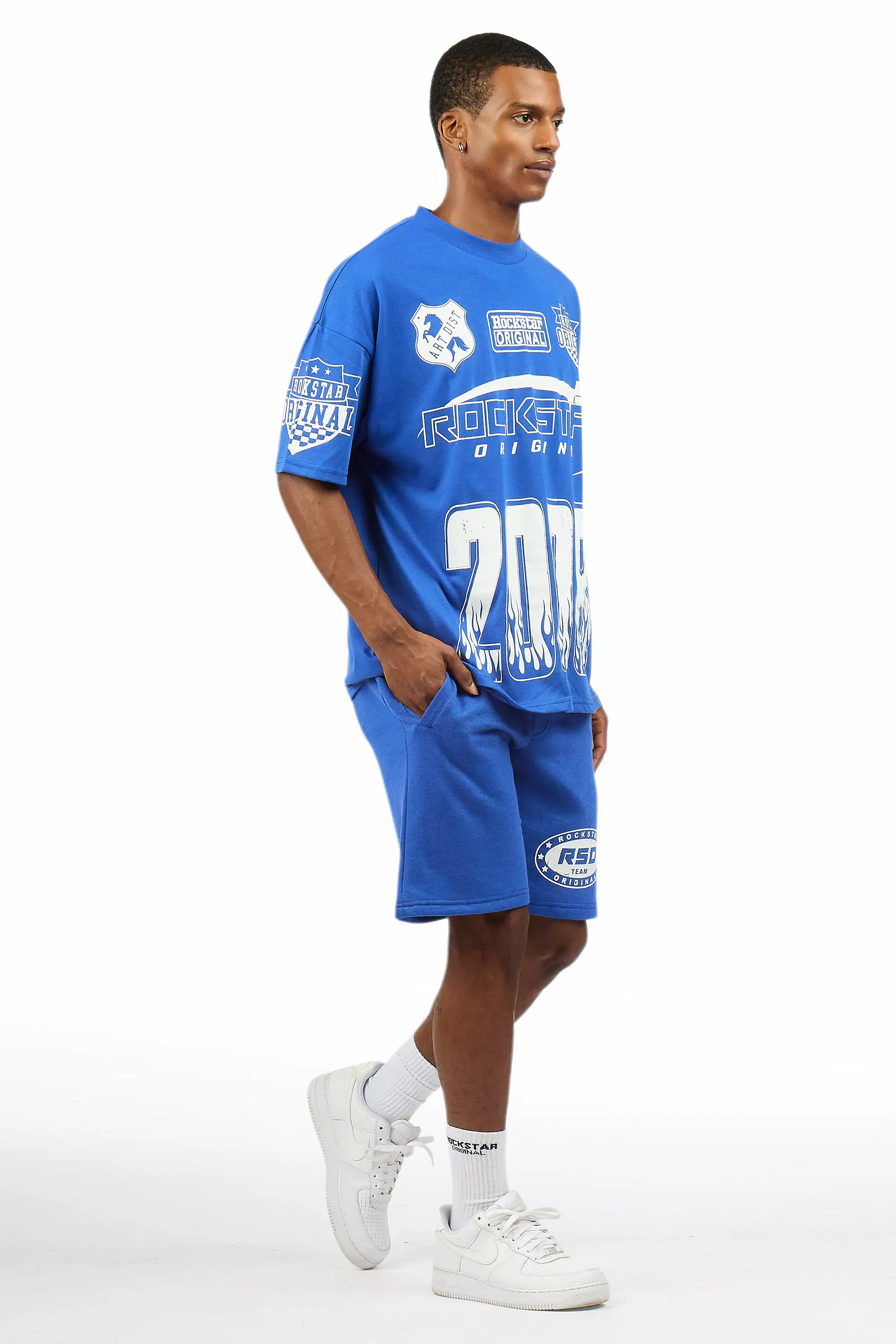 Amos Royal Blue Graphic T-Shirt Short Set - Image 3