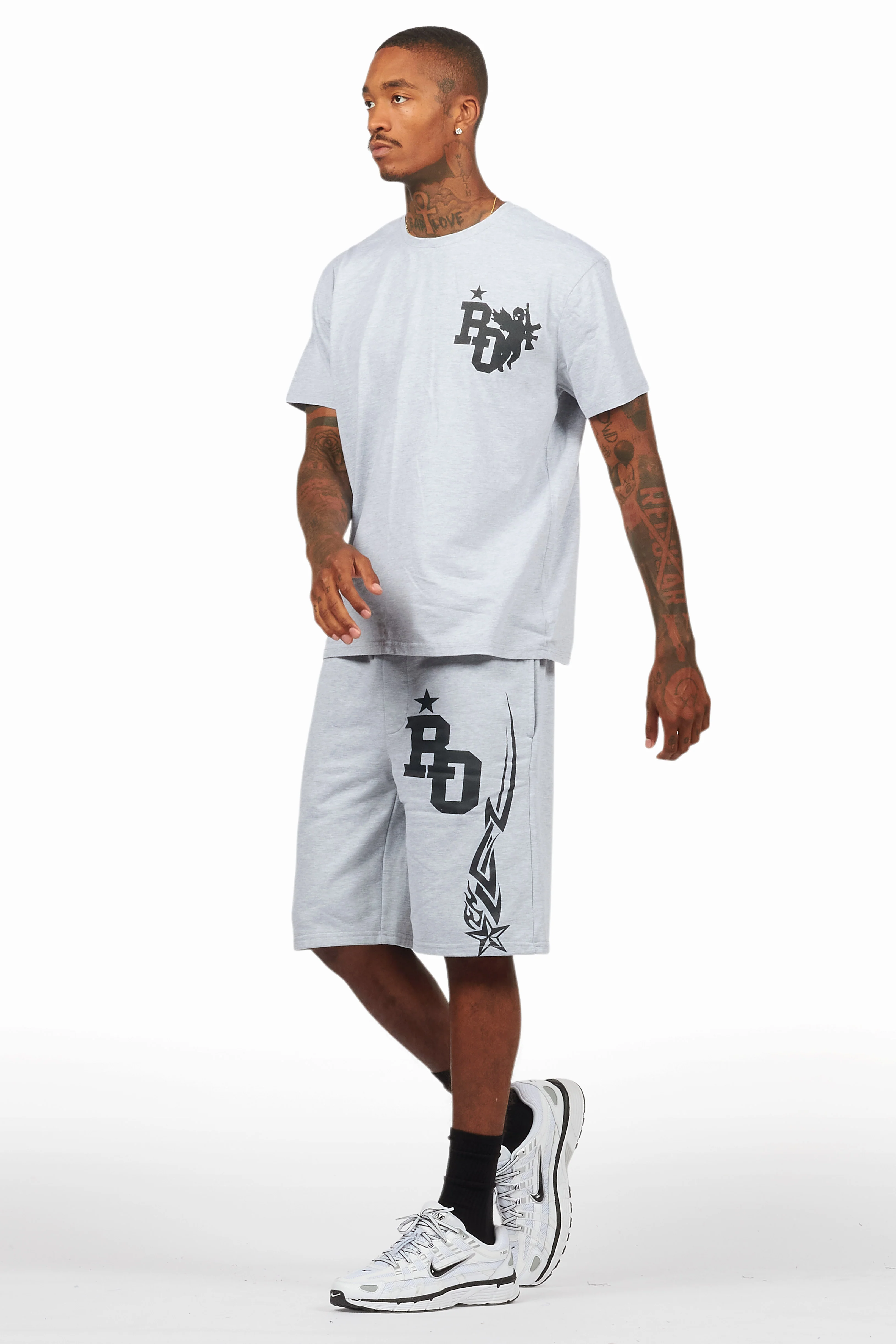 Plutix Heather Grey Graphic T-Shirt Short Set - Image 7