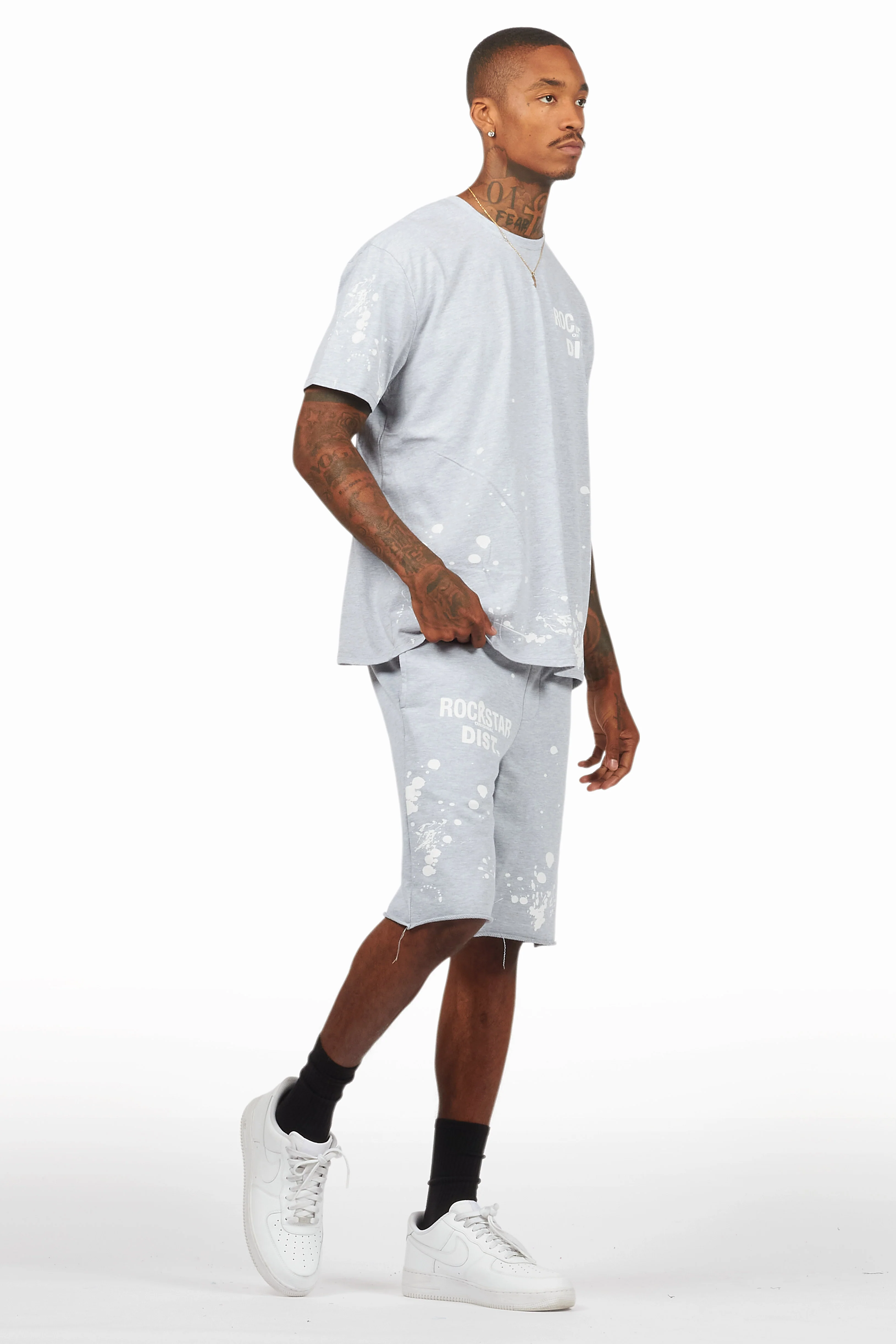 Rafix Heather Grey Graphic T-Shirt Short Set - Image 11