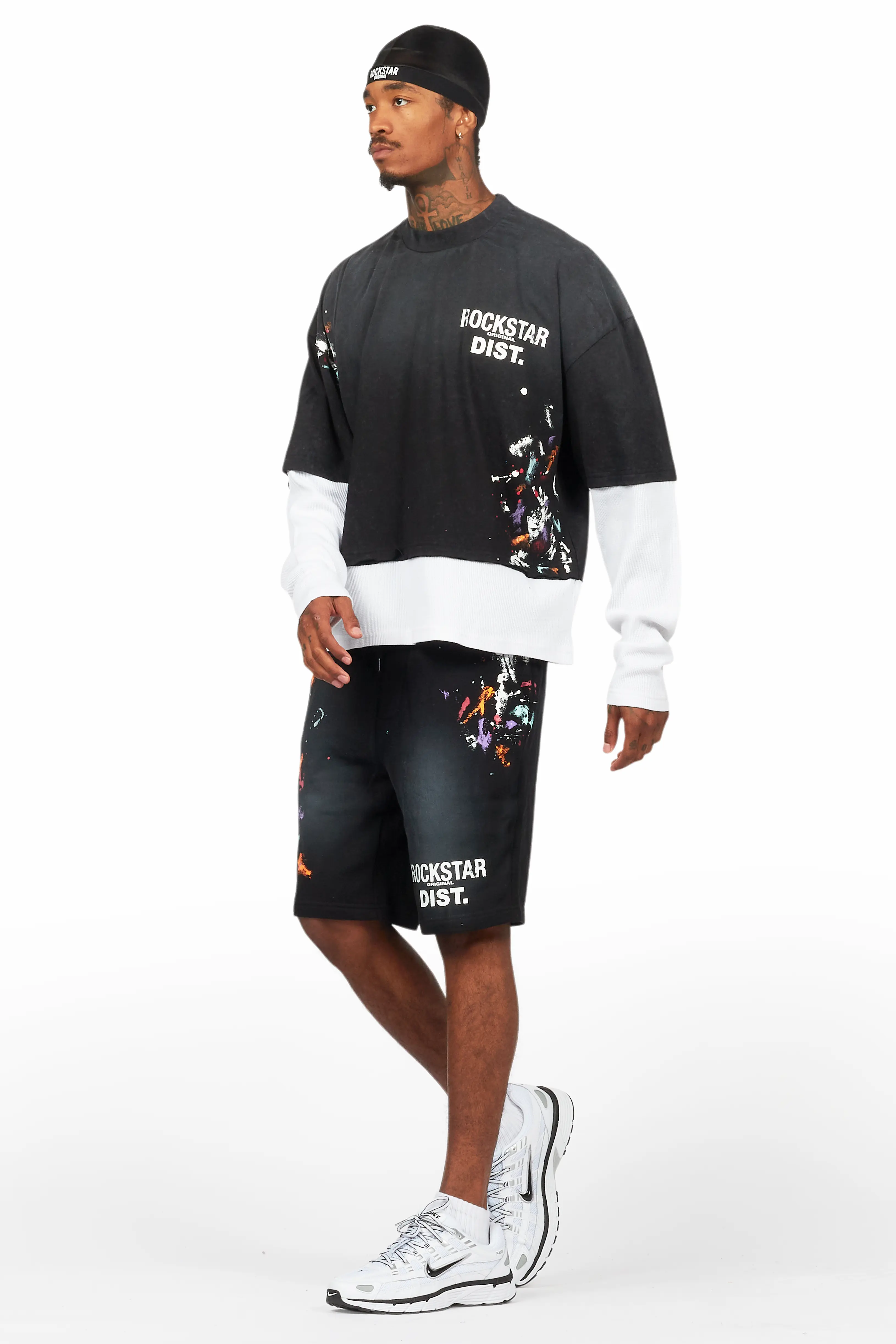 Darien Black Double Layer T-Shirt Short Set - Image 5