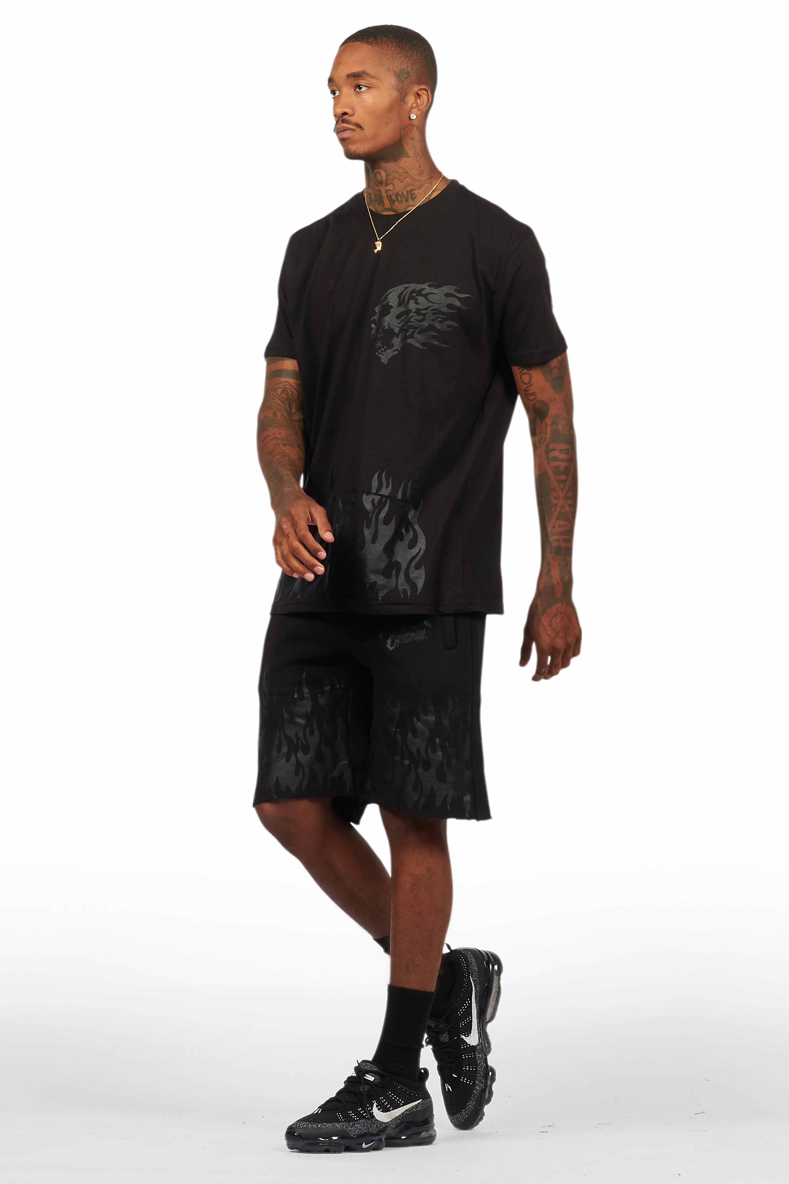 Bubble Black T-Shirt/Raw Edge Short Set - Image 7