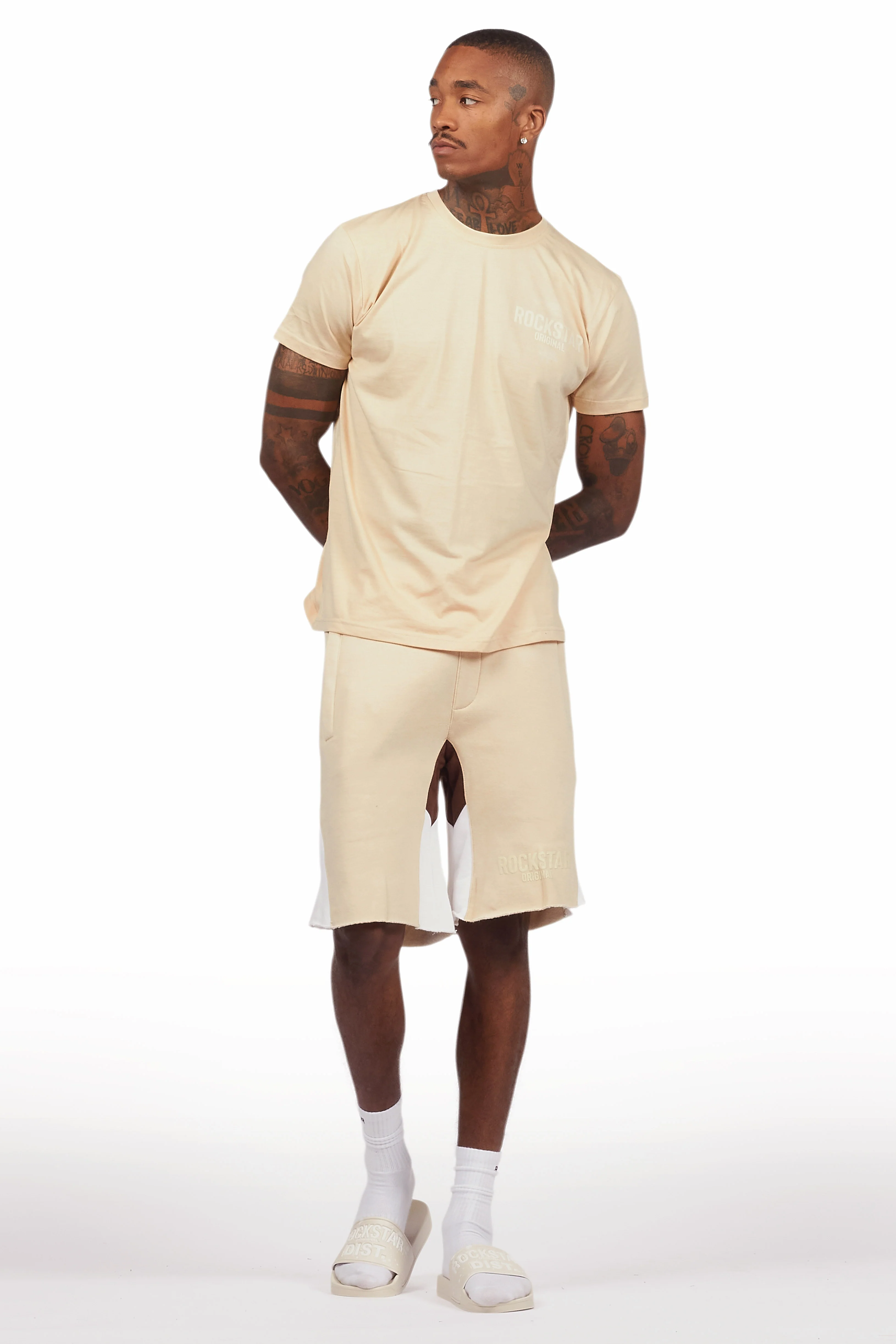 Sana Beige Relaxed T-Shirt/Short Set - Image 4