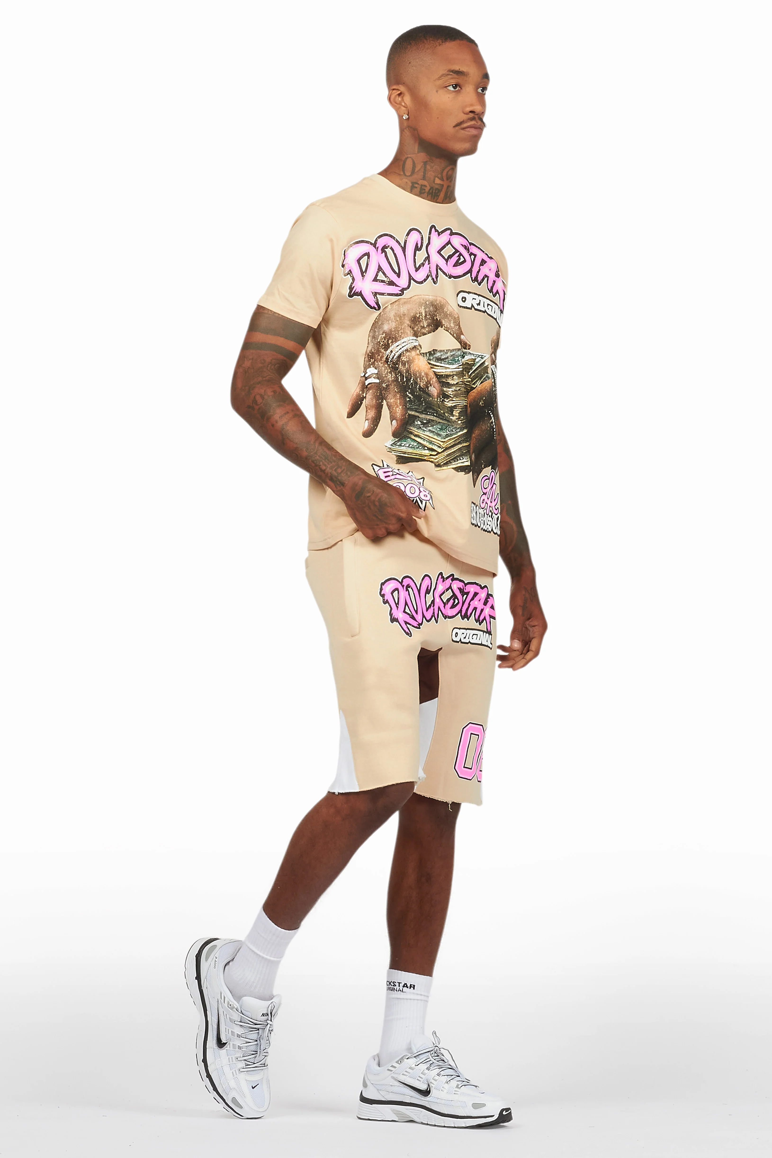 Madhur Beige/Pink T-Shirt/Short Set - Image 6