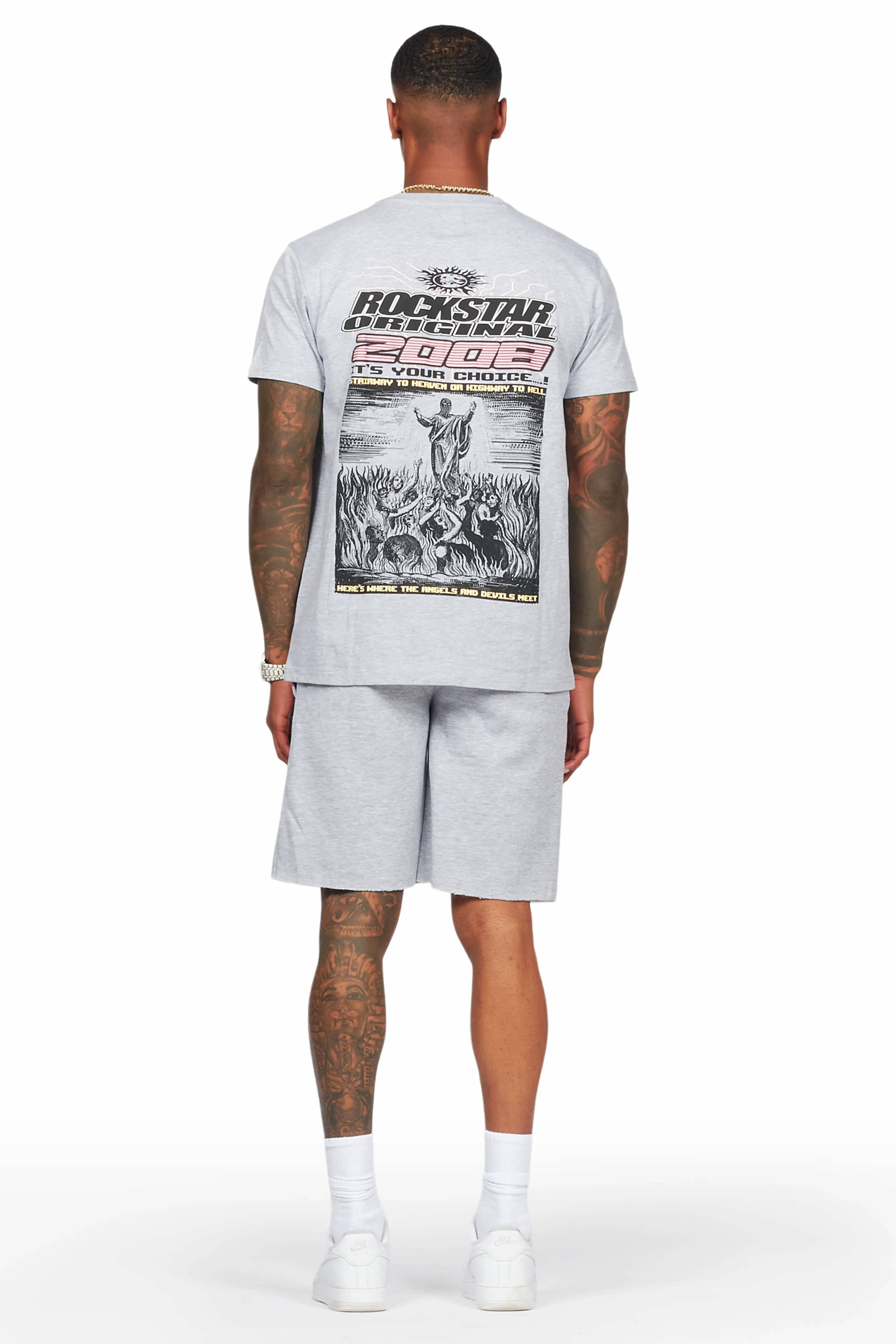 Sky Heather Grey T-Shirt/Short Set - Image 3