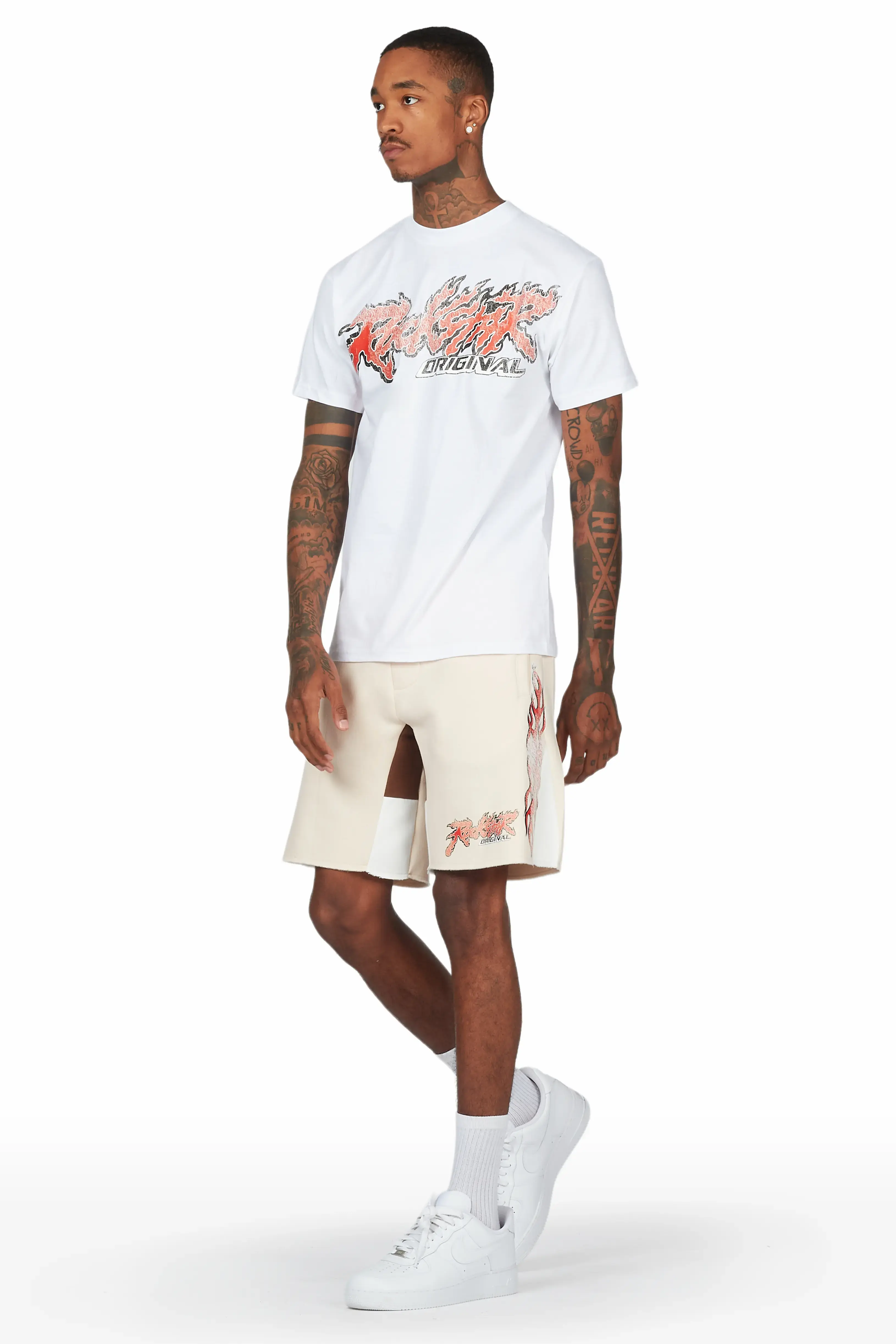 Yash White/Beige T-Shirt Short Set - Image 5