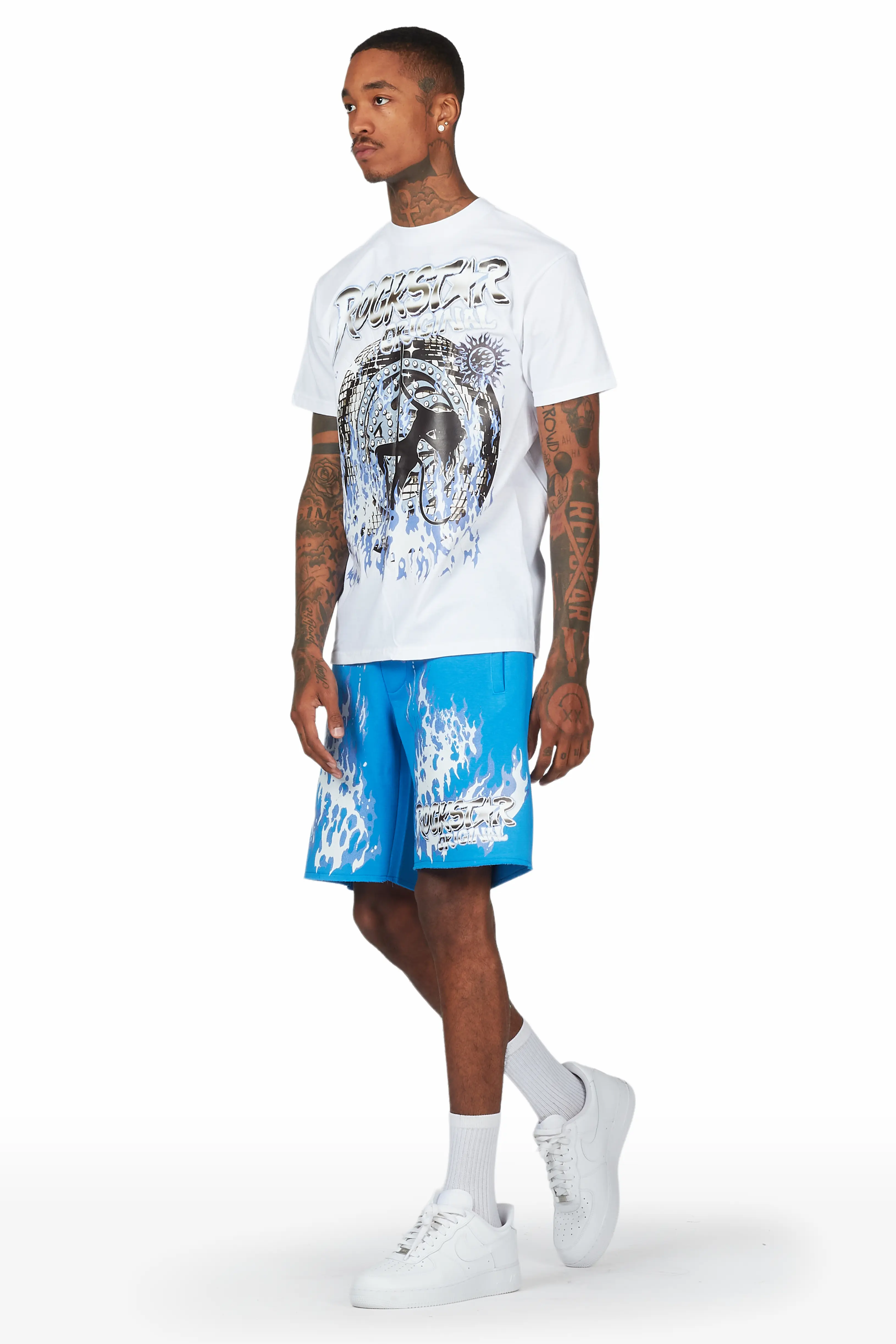 Gentlemen White/Blue T-Shirt Short Set - Image 4