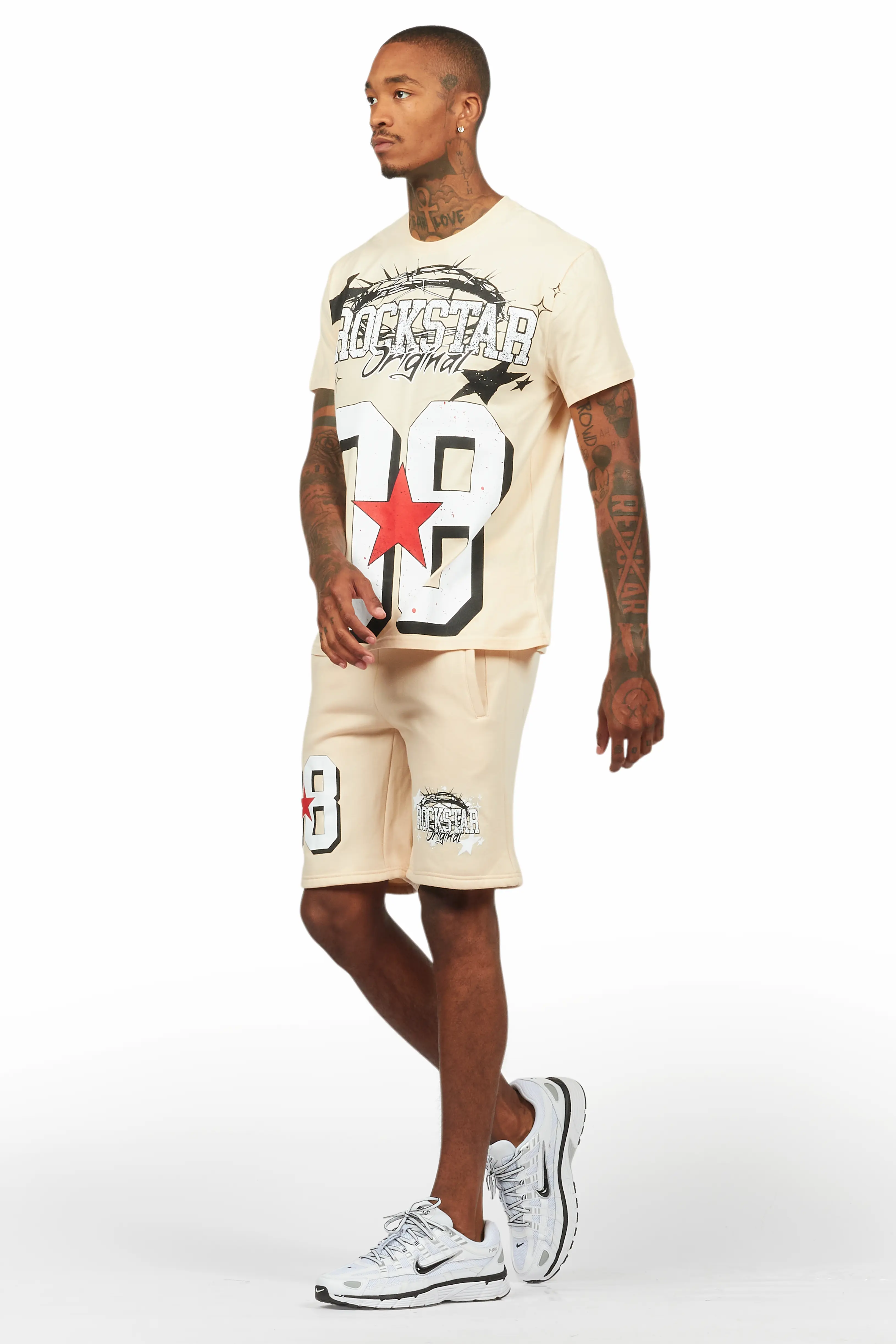 Allstar Beige/White T-Shirt Short Set - Image 5