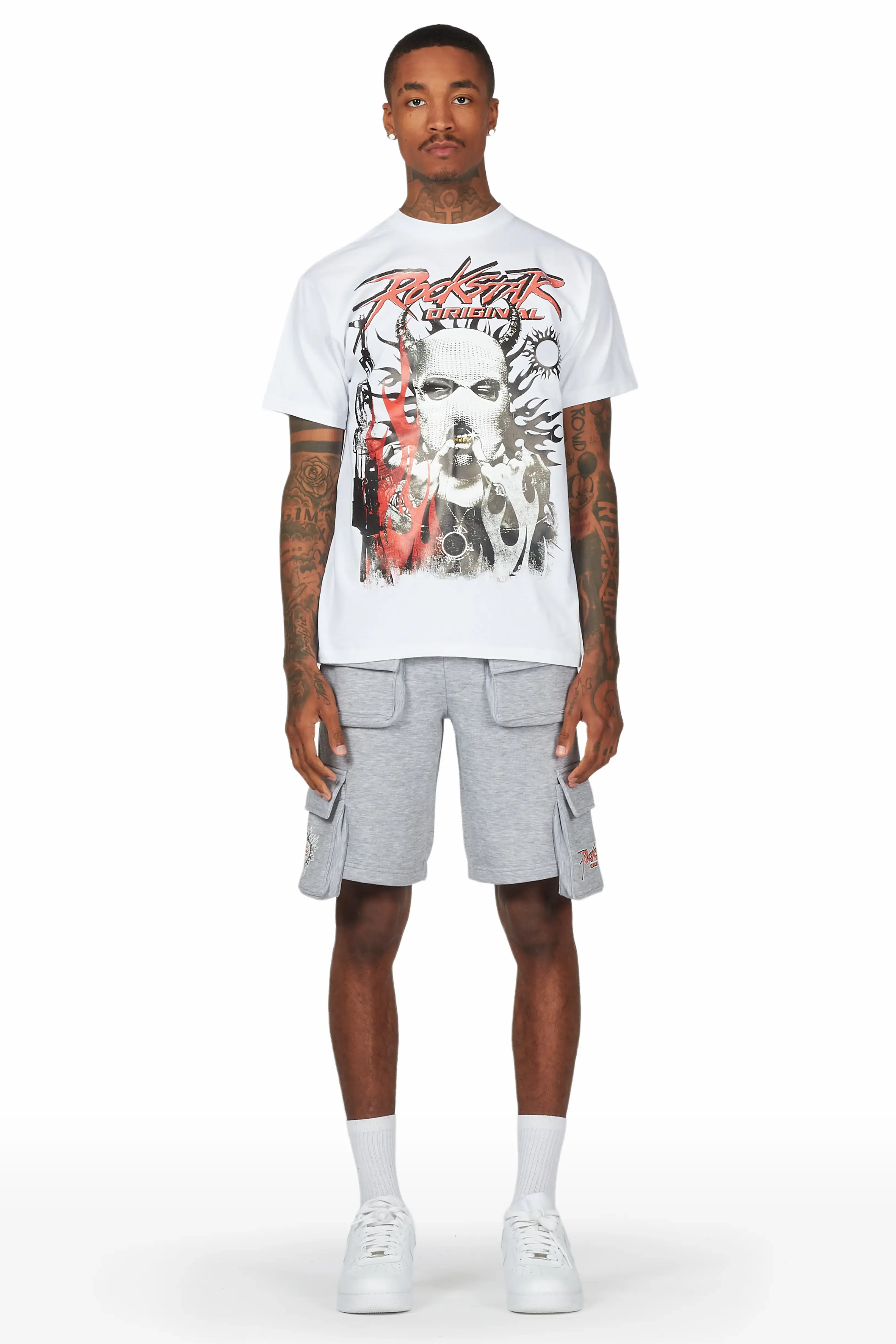 Merci White/Grey T-Shirt Short Set - Image 2