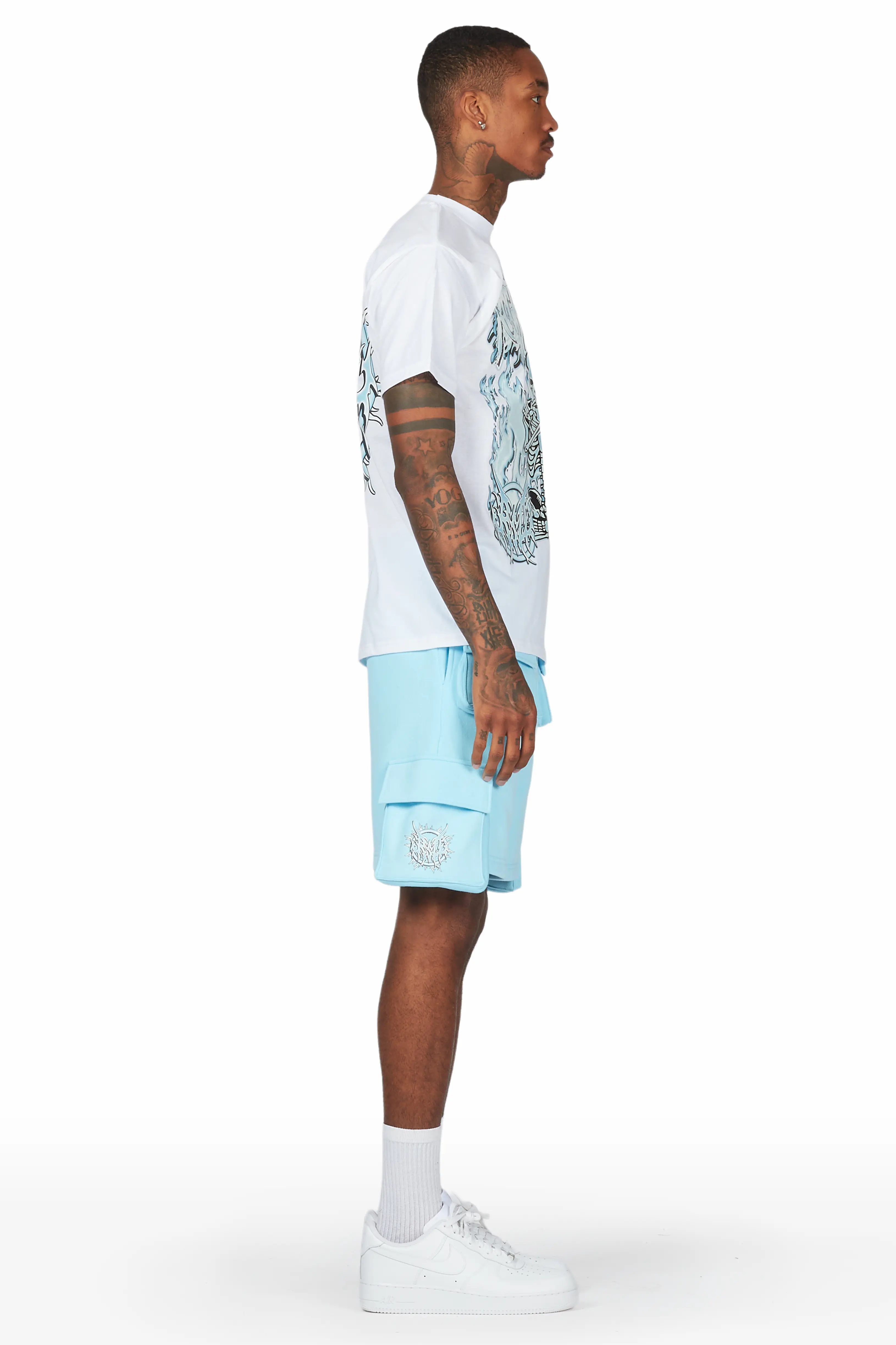 Yoga White/Blue T-Shirt Short Set - Image 3