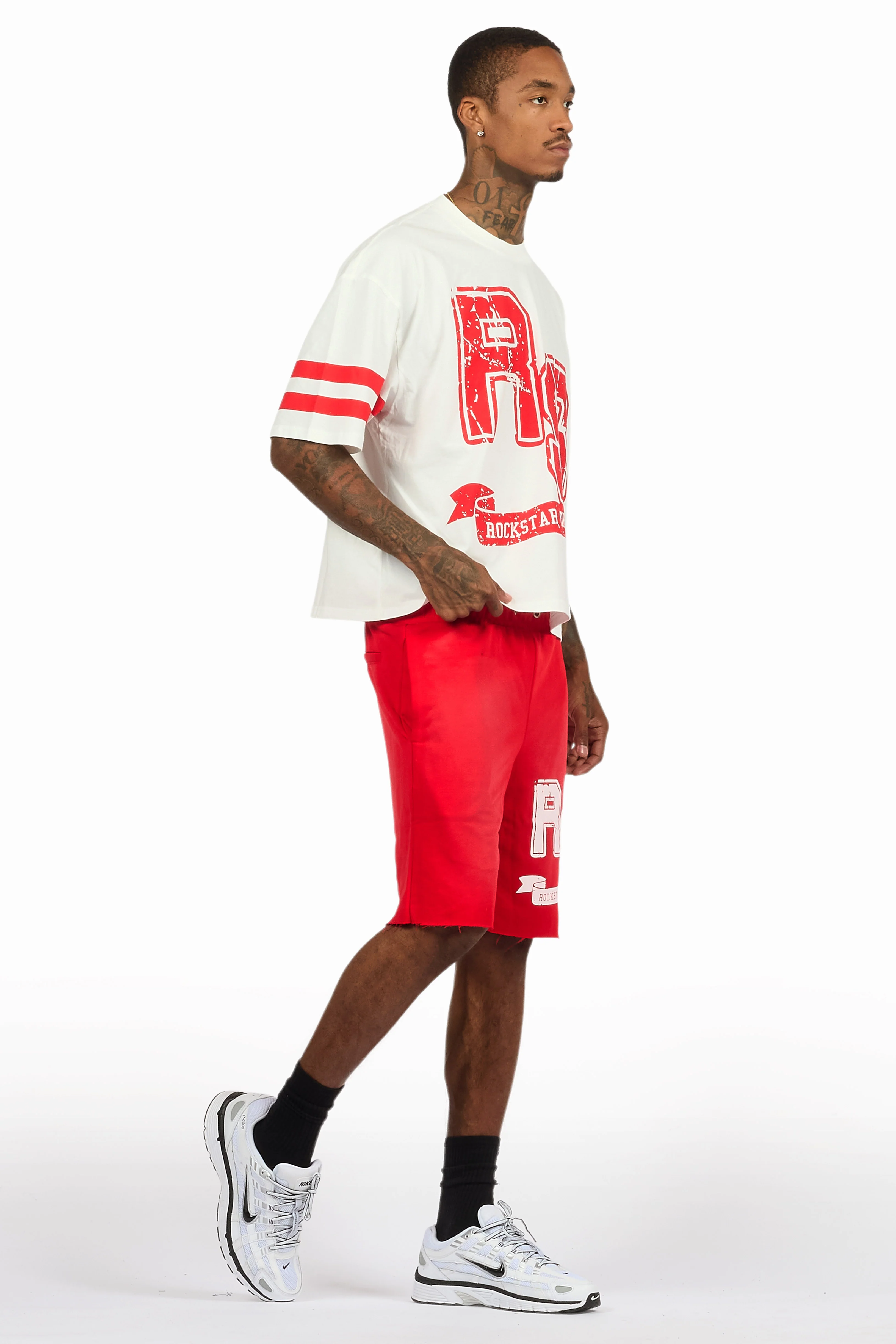 Alik White/Red Crop Boxy Tee Short Set - Image 11