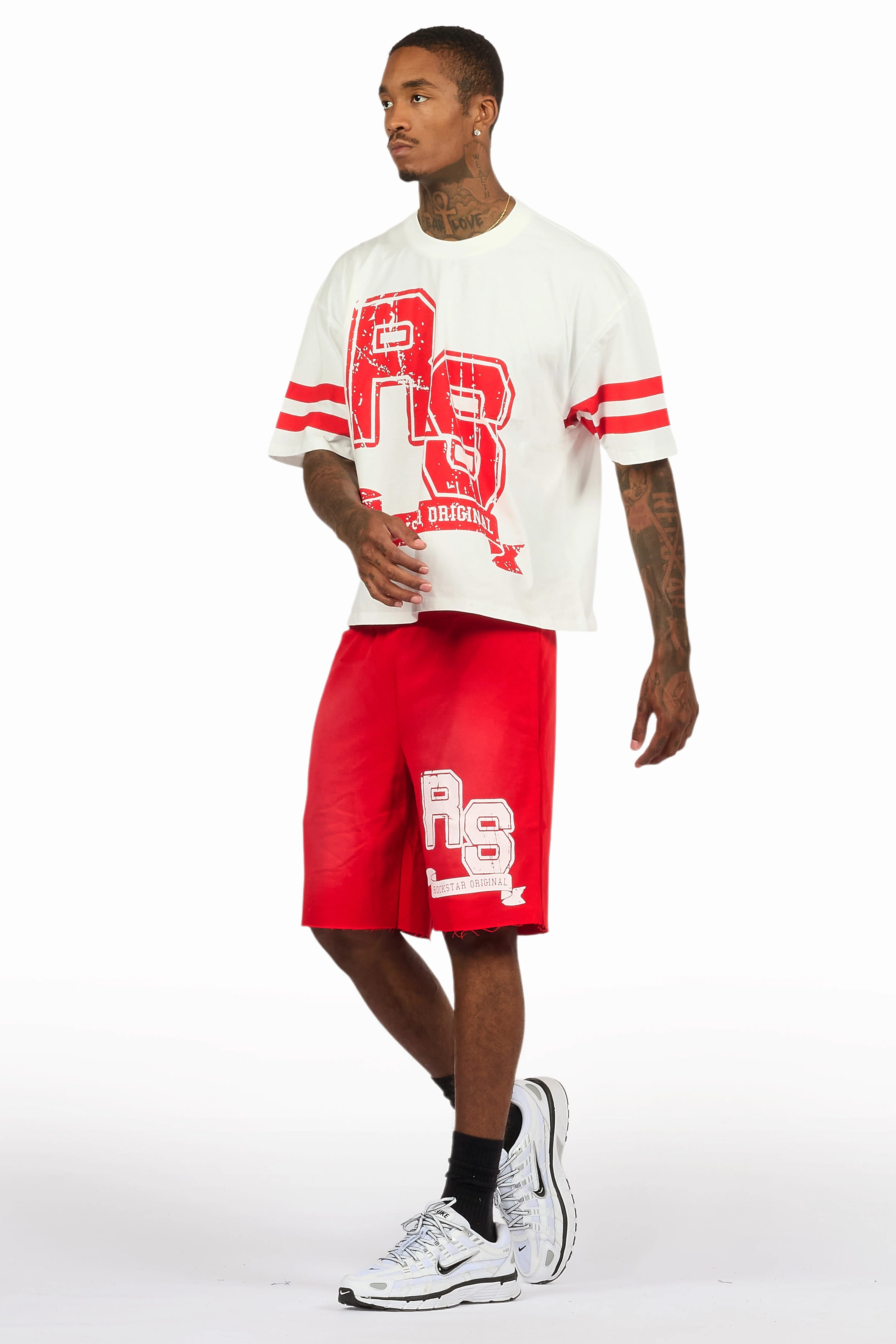 Alik White/Red Crop Boxy Tee Short Set - Image 12