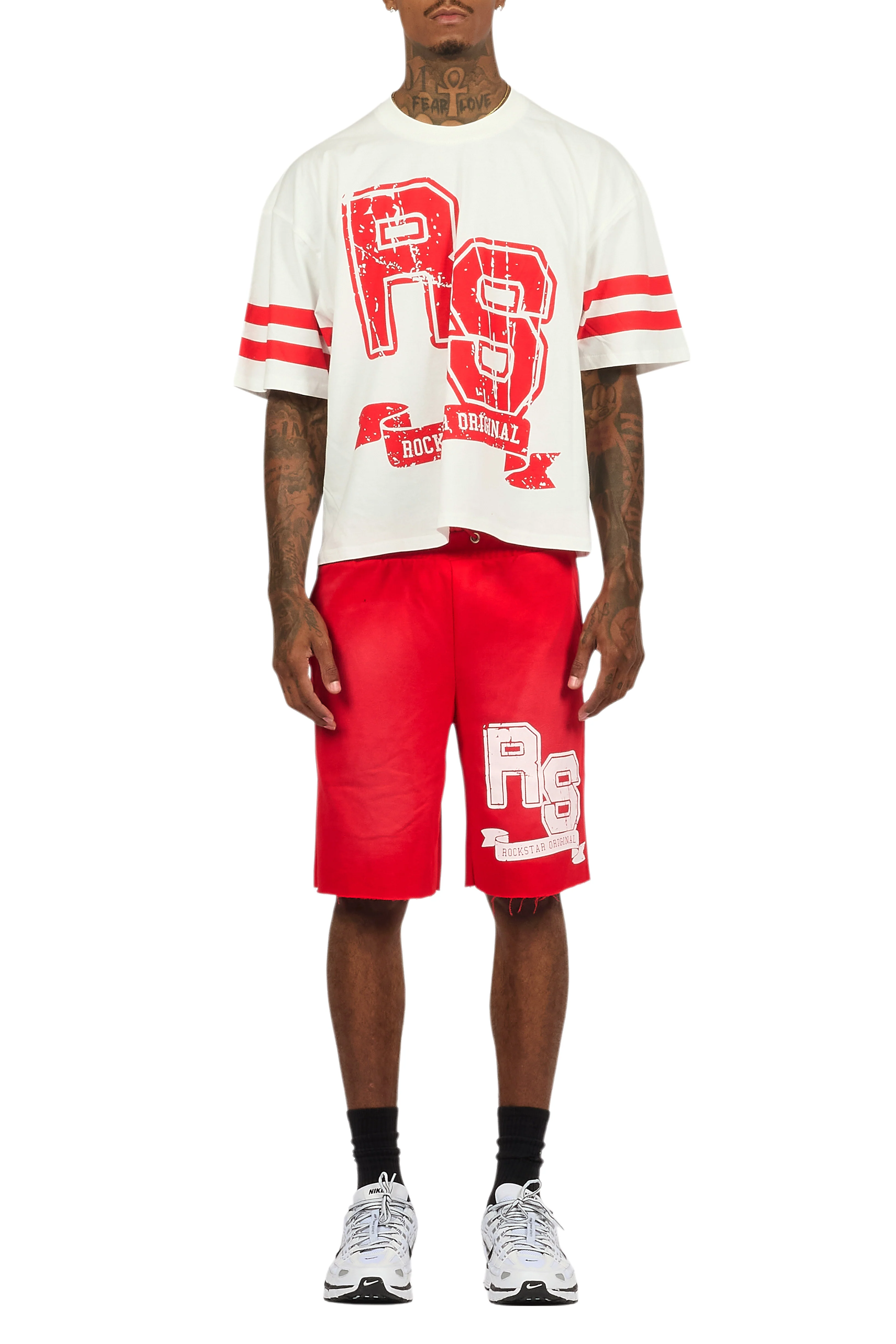 Alik White/Red Crop Boxy Tee Short Set - Image 13